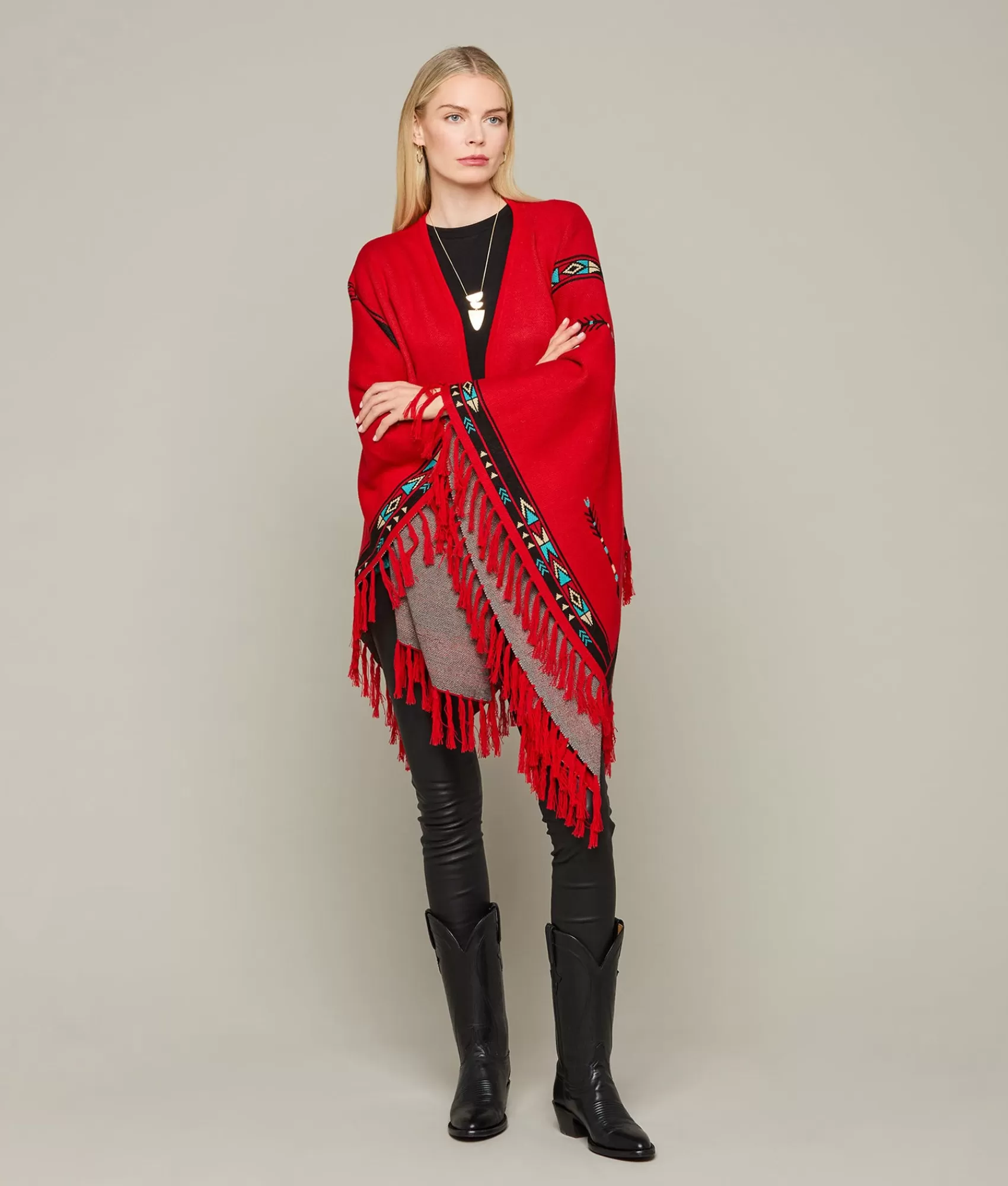 Lucchese Outerwear | Capes | Alpaca Fleece Cape Red/Turquoise