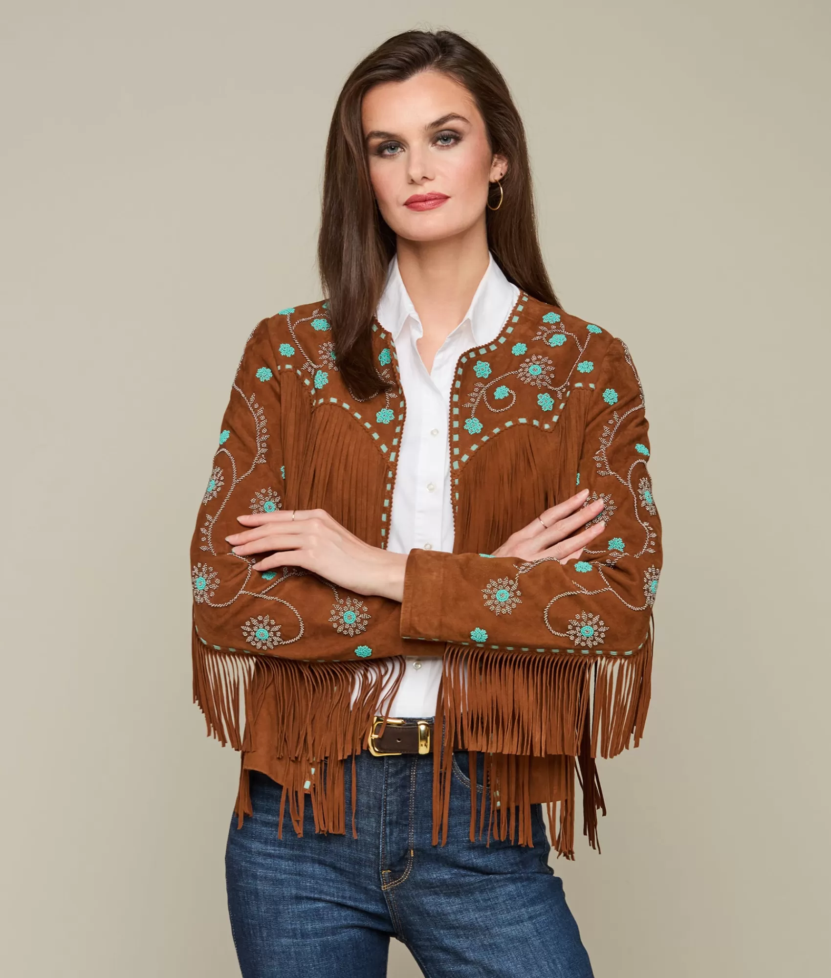 Lucchese Outerwear | Beaded Fringe Jacket Brown