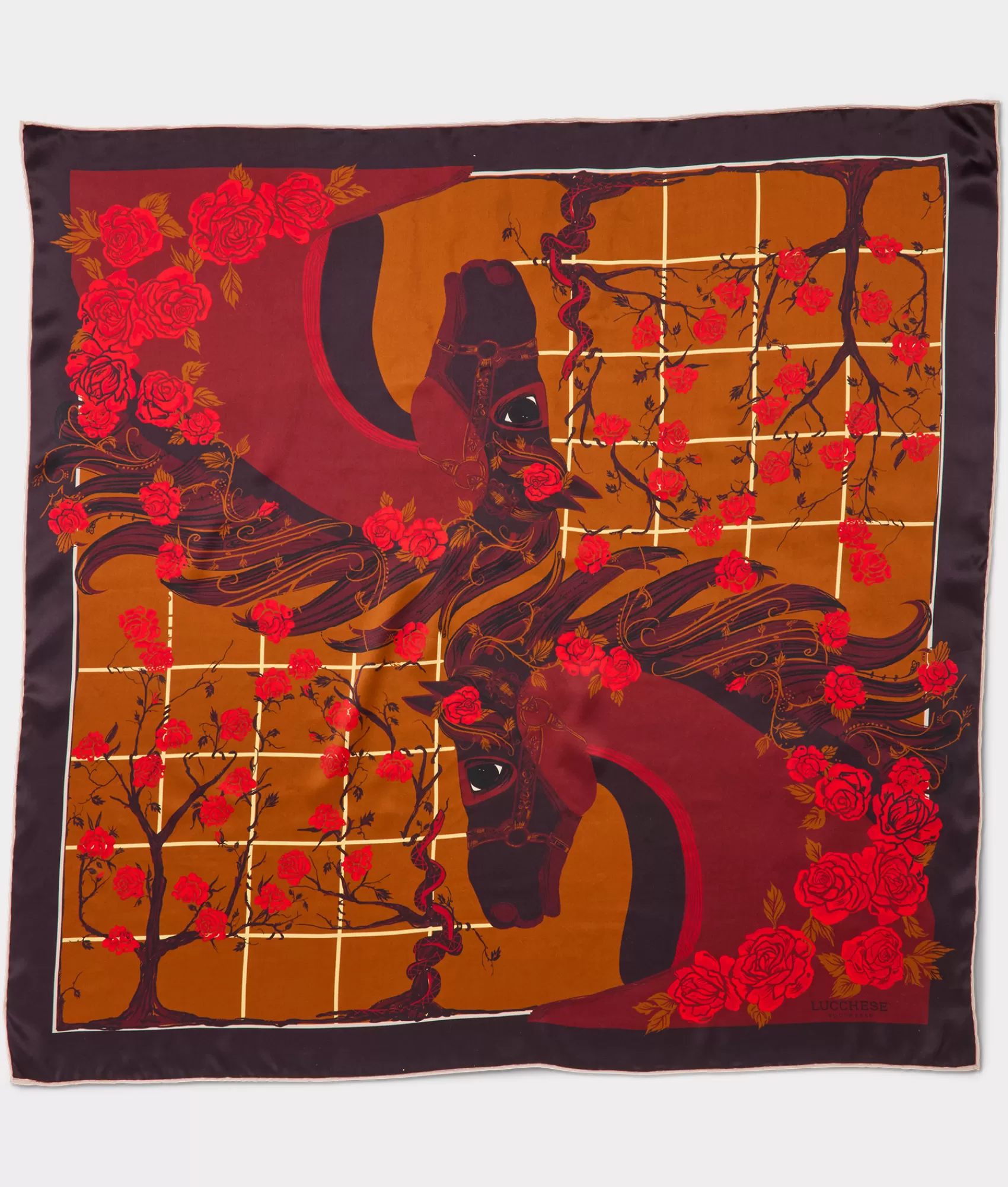 Lucchese Scarves | Cavalry Rose Scarf Burgundy