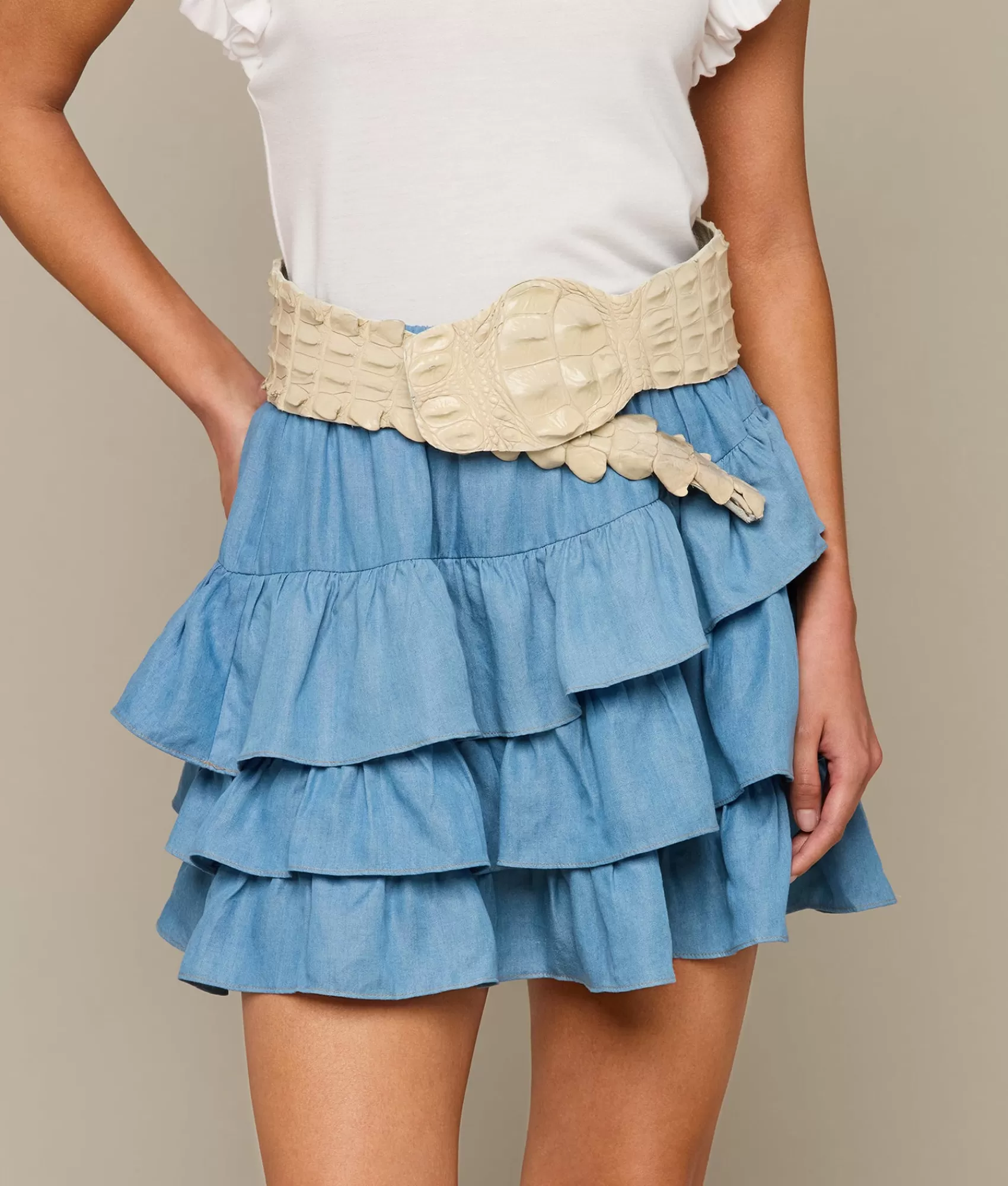Lucchese Bottoms | Cora Diagonal Ruffle Skirt Blue