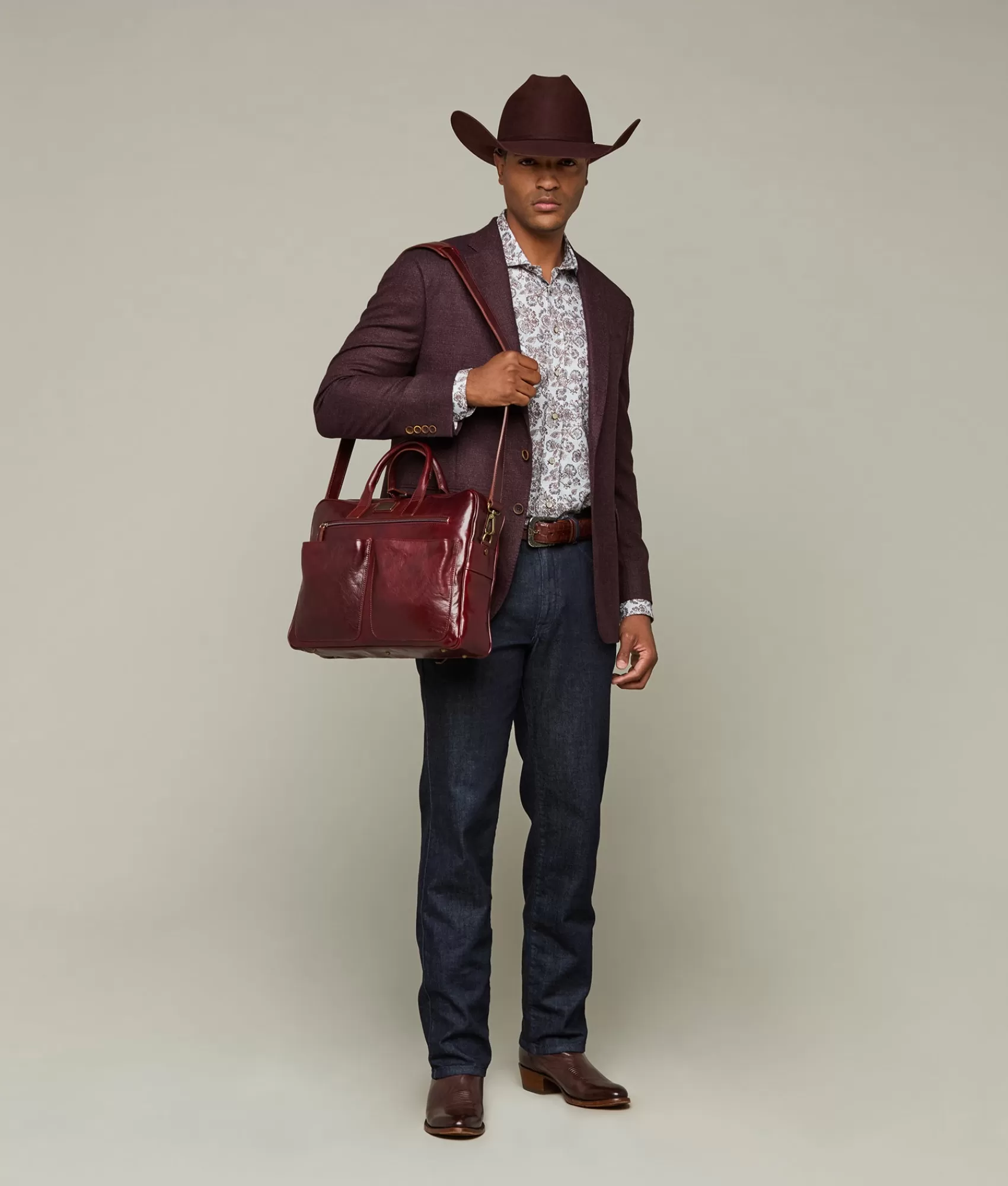 Lucchese Travel | Cosimo Briefcase Burgundy