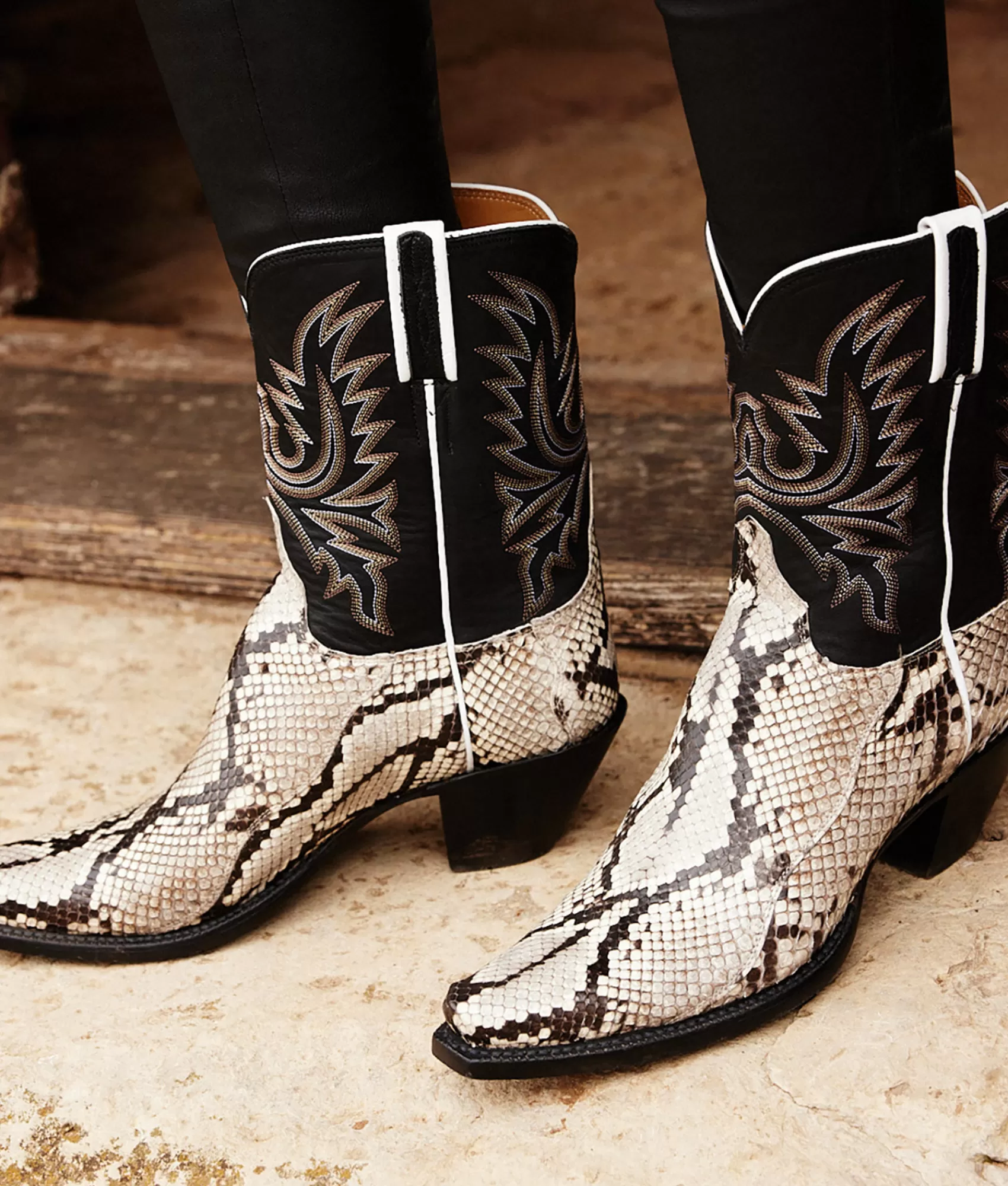 Lucchese Cowboy | Dale Exotic Black/White+Black