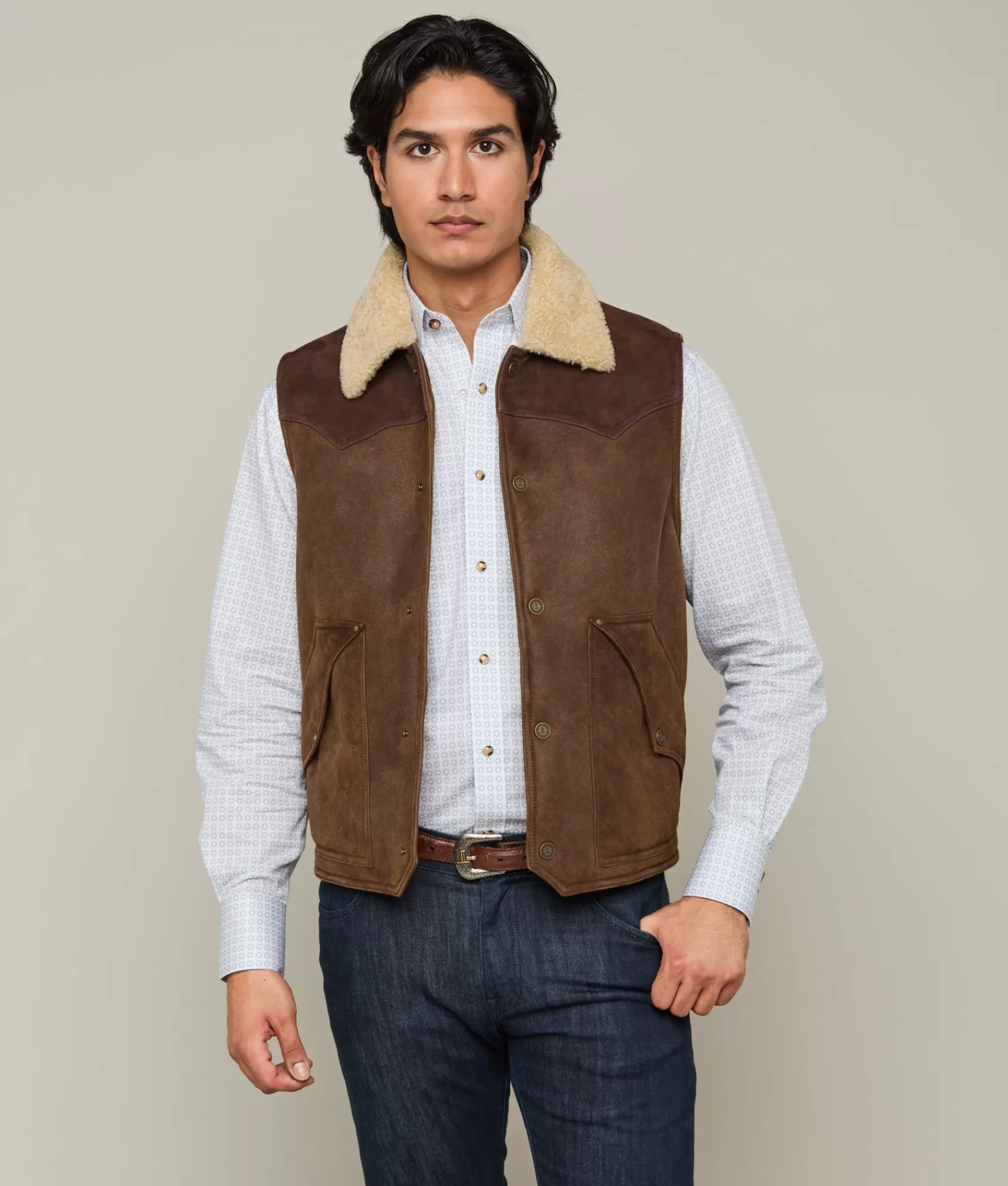 Lucchese Outerwear | Dustin Yoked Shearling Vest Brown