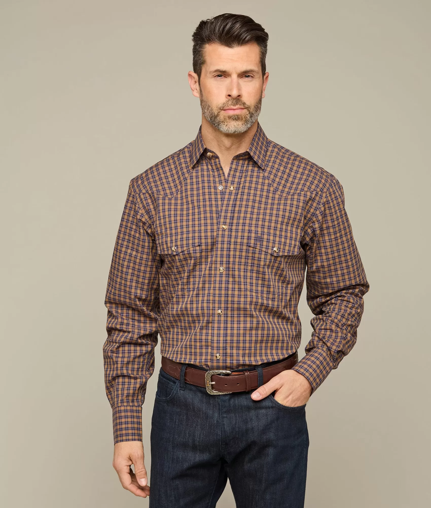 Lucchese Tops | El Paso Plaids NavyAndMustardMiniCheck