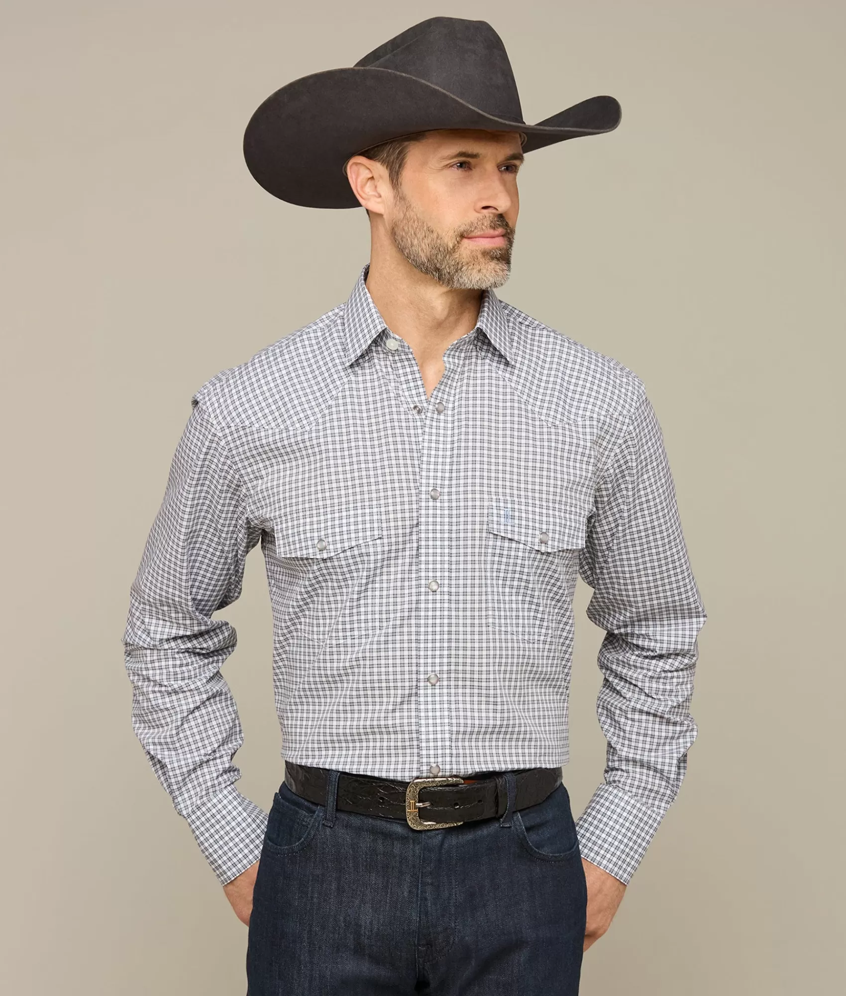 Lucchese Tops | El Paso Plaids BlackAndIcebergBorderedBoxCheck