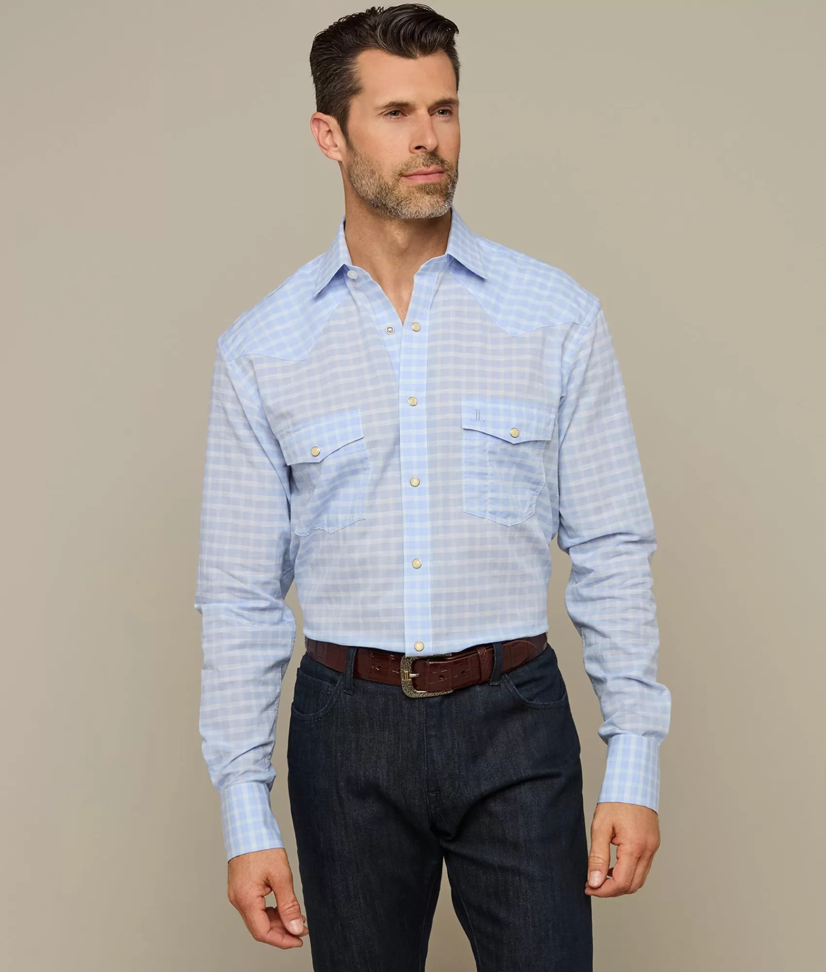 Lucchese Tops | El Paso Plaids PowderBlueTopWeaveCheck