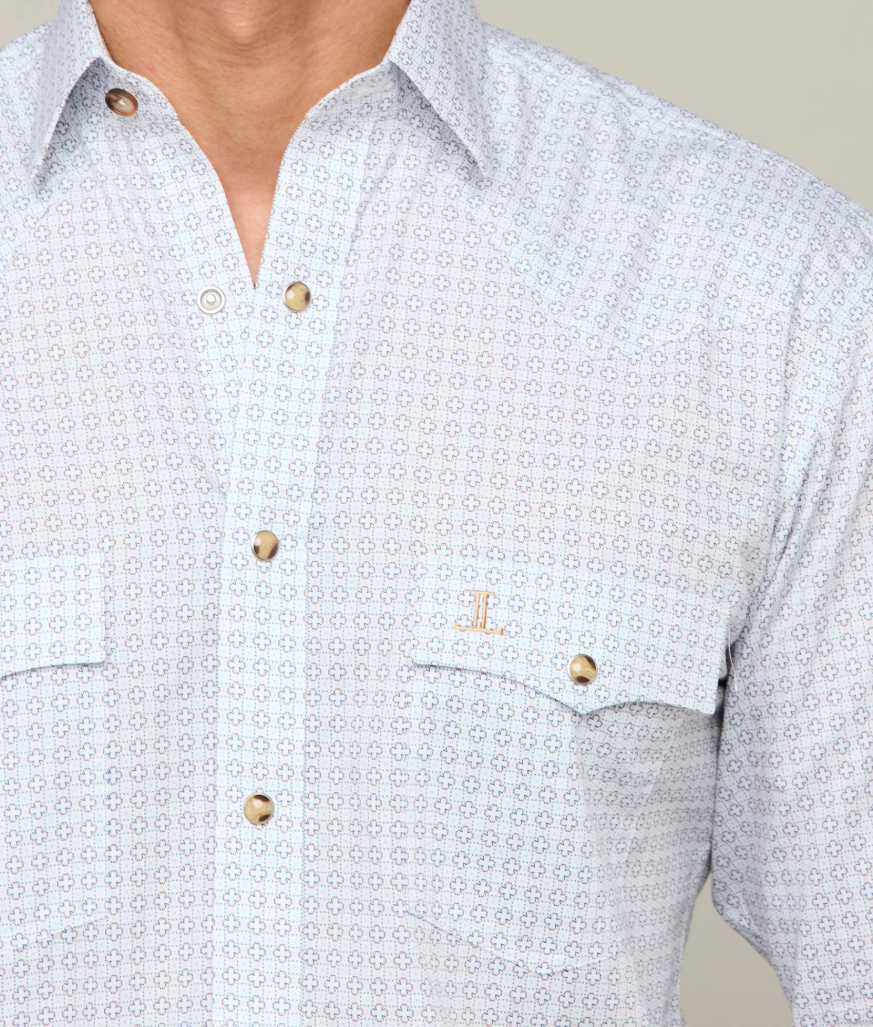 Lucchese Tops | El Paso Prints White/Grey/Teal