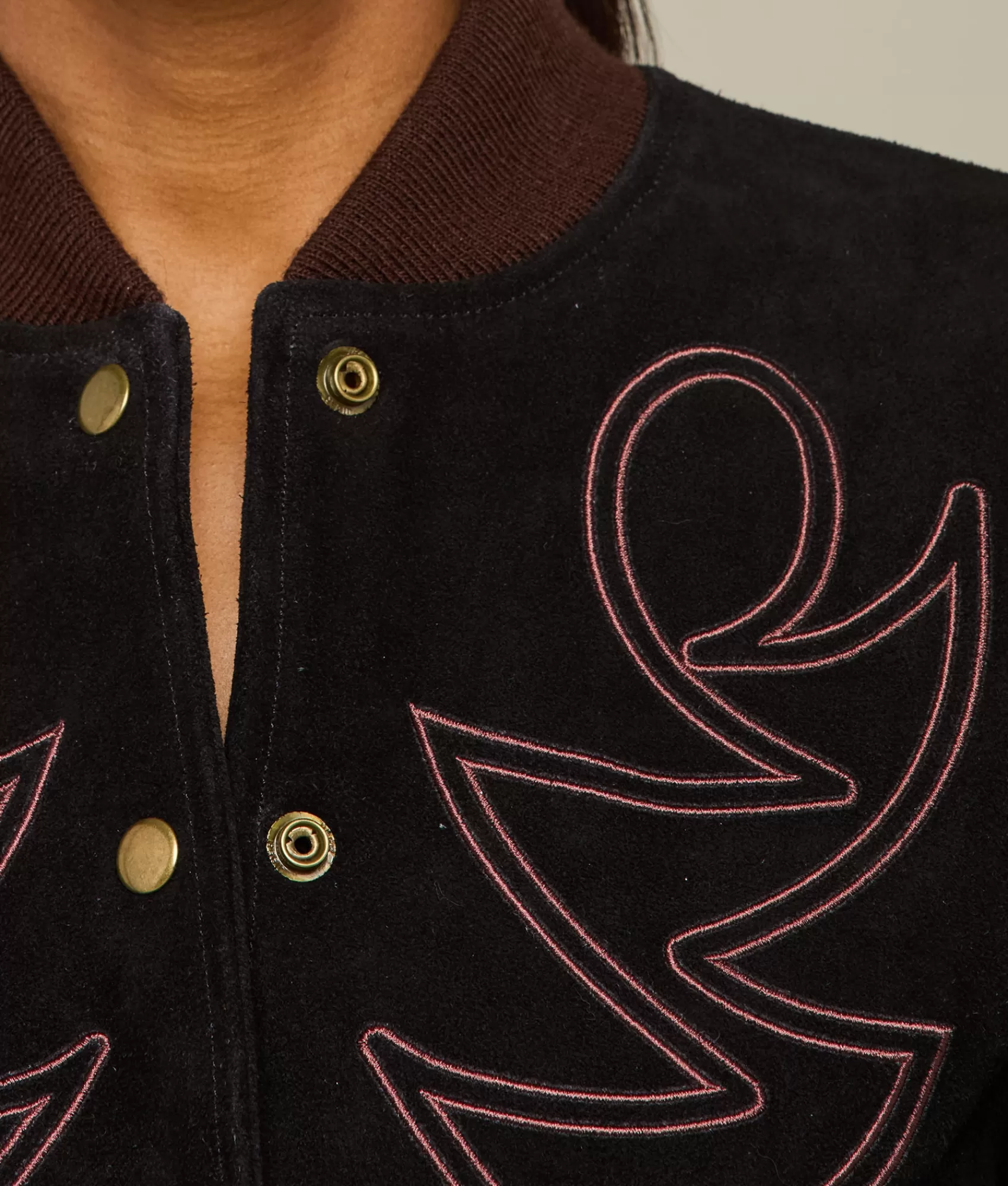 Lucchese Outerwear | Embroidered Suede Bomber Jacket Black