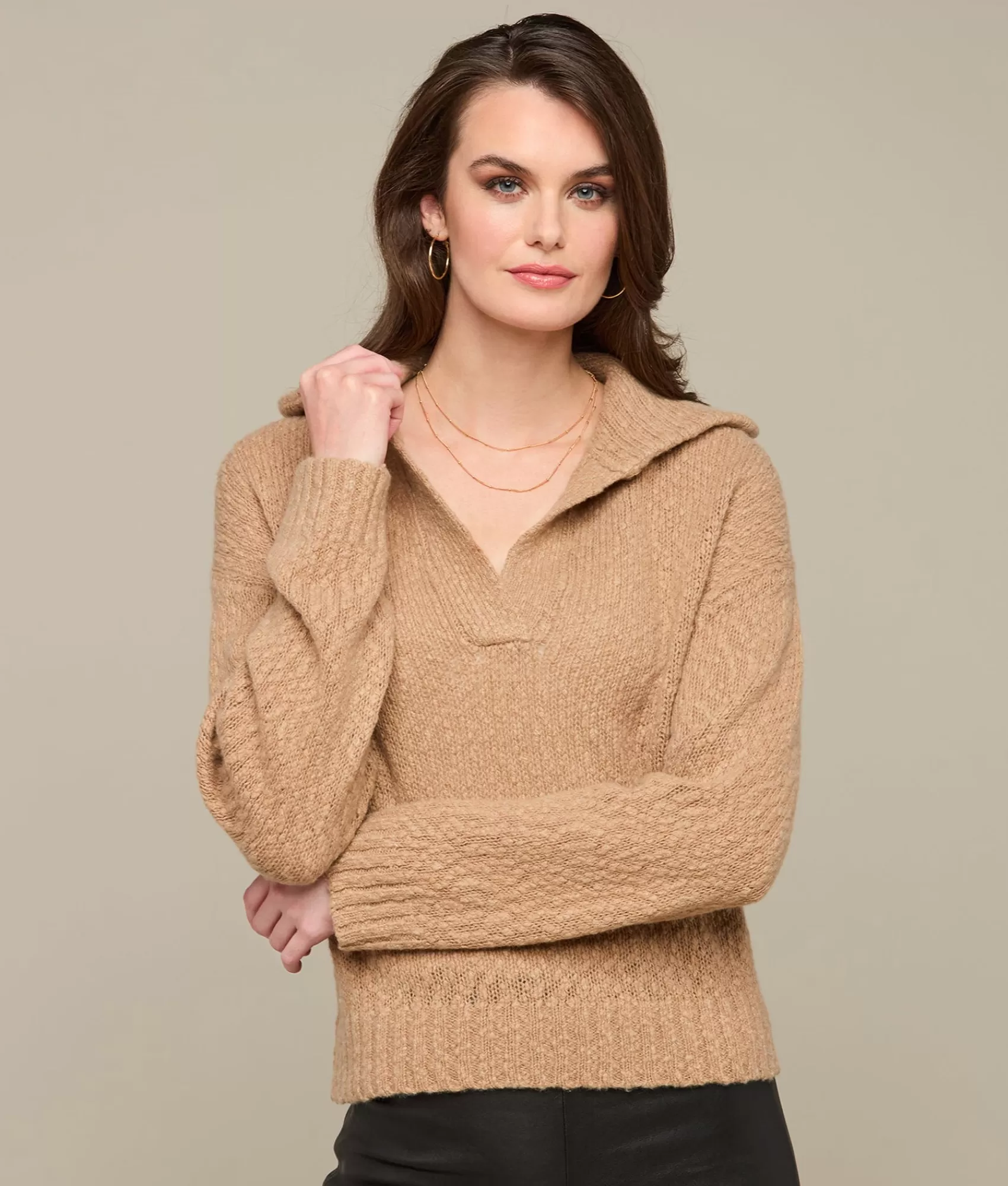 Lucchese Tops | Evelyn Polo Sweater Sand