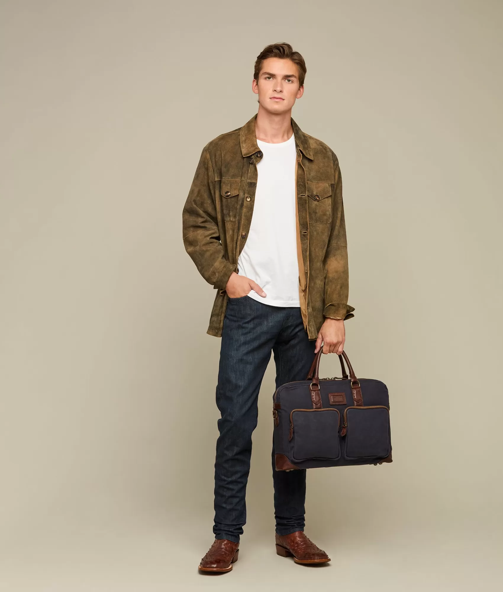 Lucchese Travel | Everyday Waxed Canvas Briefcase Navy