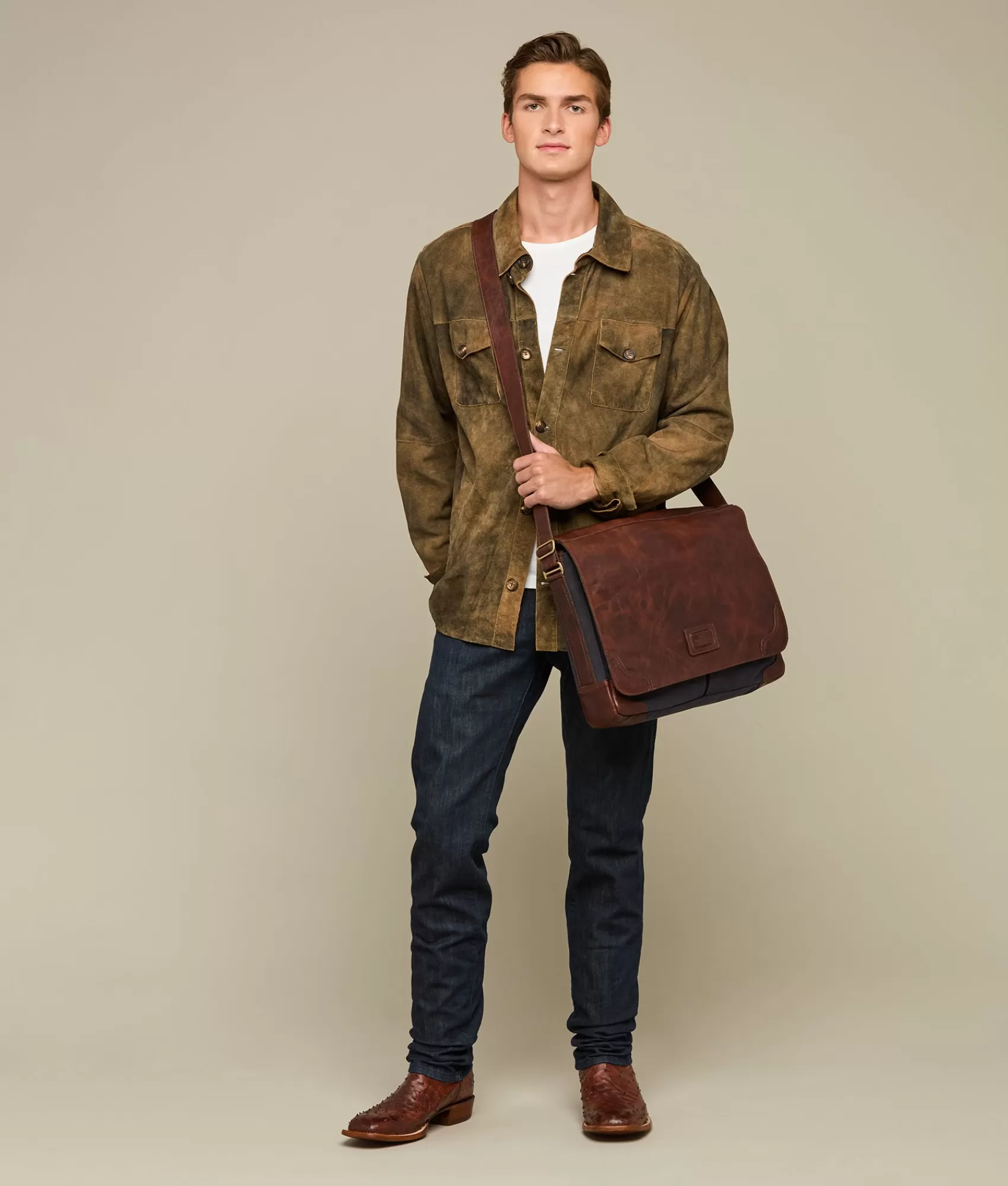 Lucchese Travel | Everyday Waxed Canvas Messenger Bag Navy