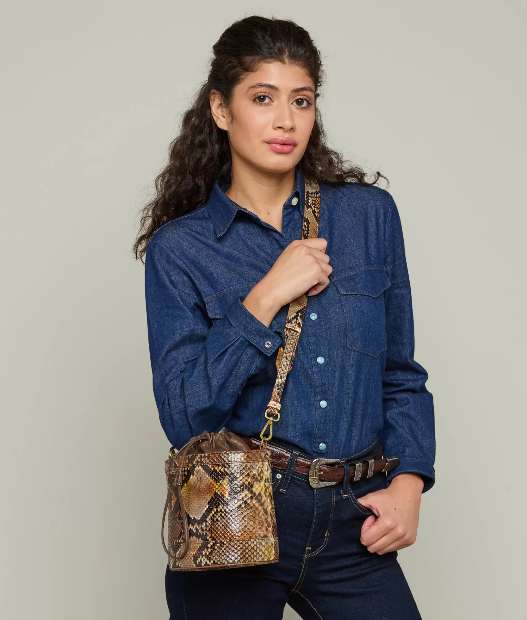 Lucchese Handbags | Fallon Exotic Bucket Bag MultiPython