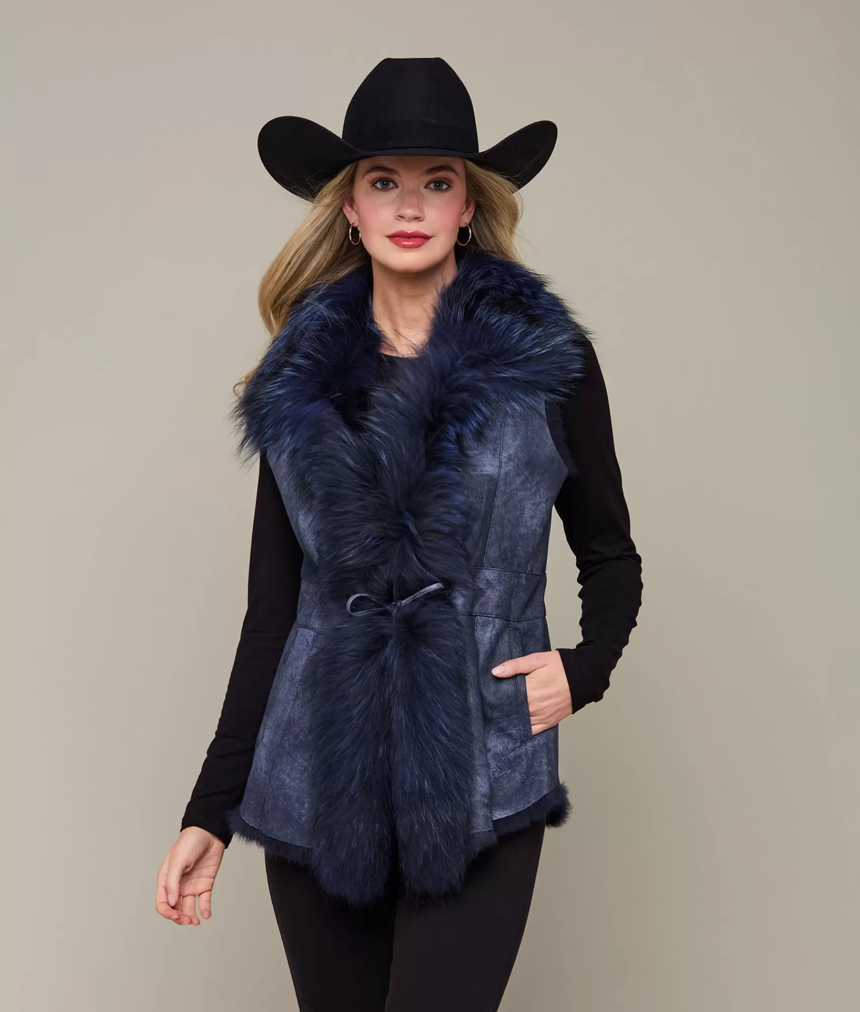 Lucchese Furs | Outerwear | Fox Fur Vest Navy