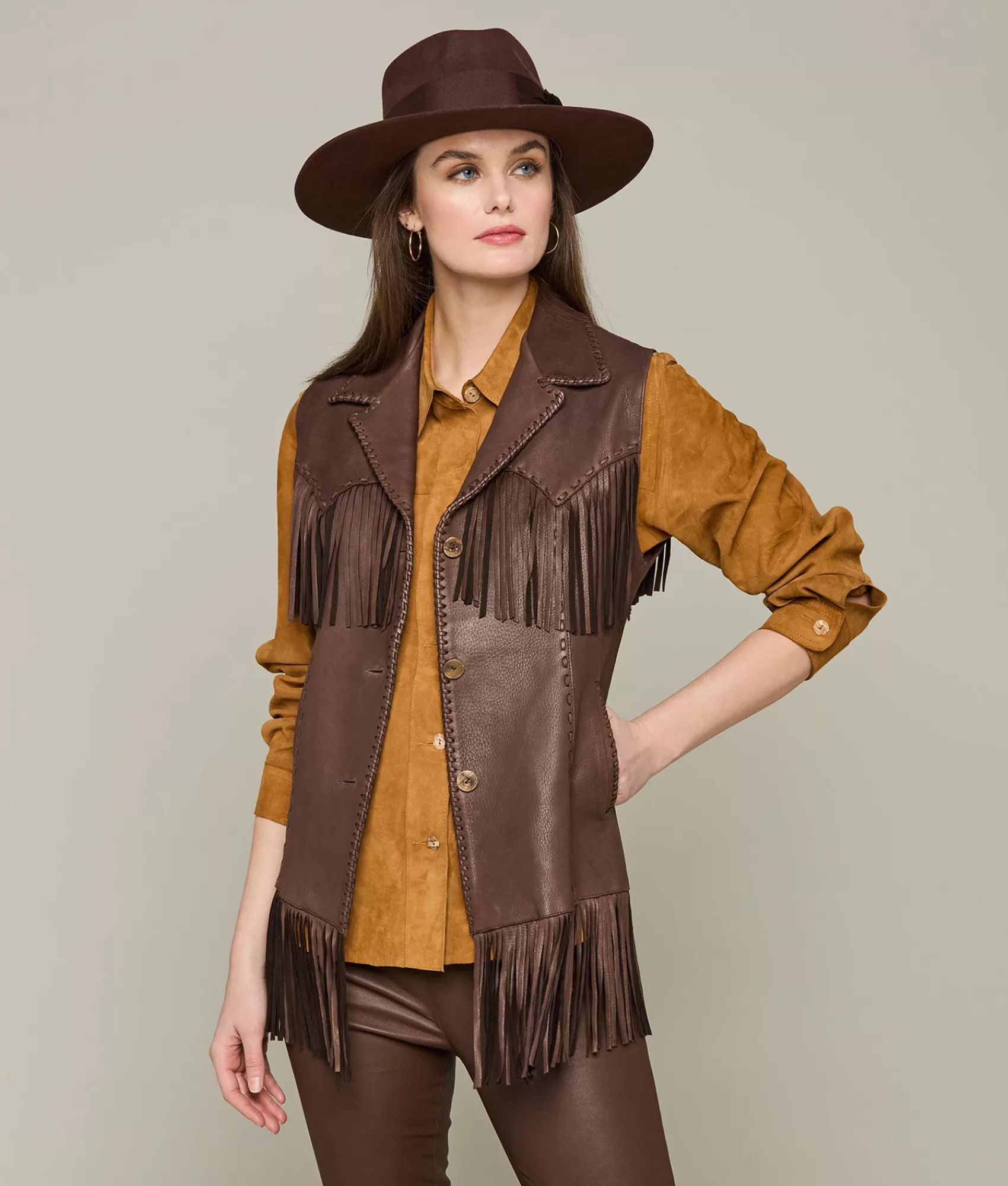 Lucchese Outerwear | Fringe Vest Chocolate