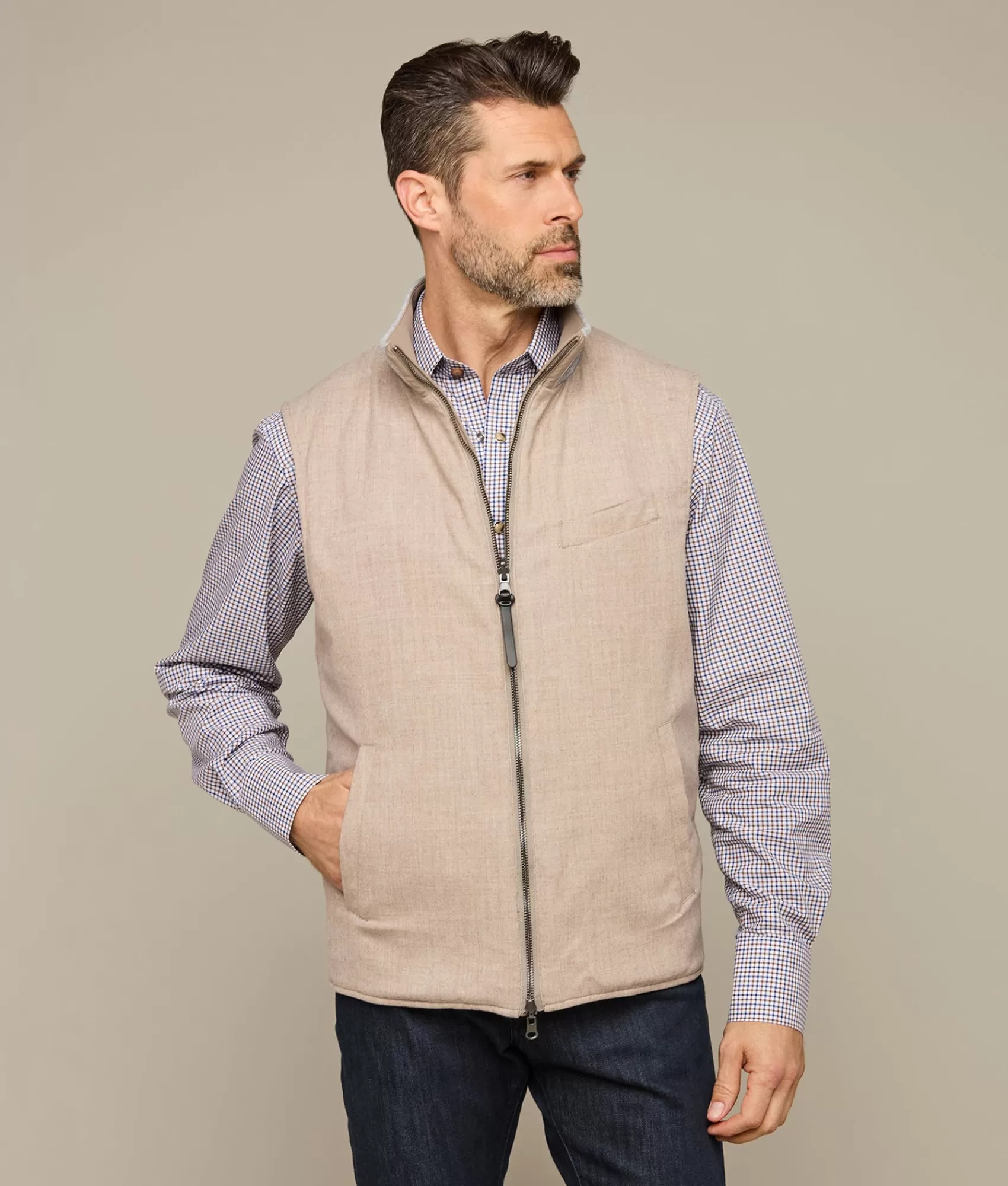 Lucchese Outerwear | Gilroy Reversible Vest Oatmeal
