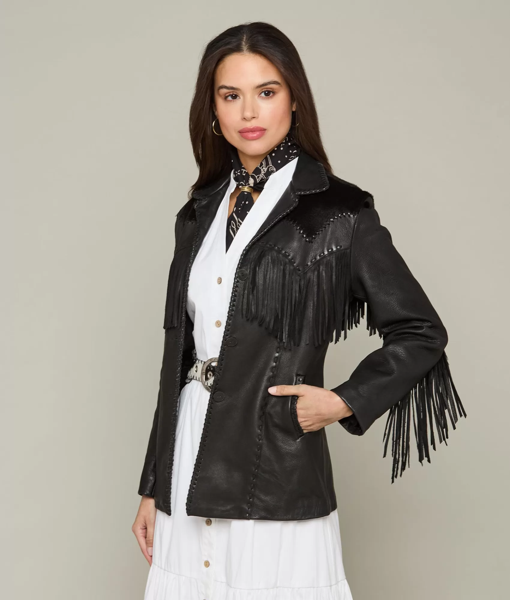 Lucchese Outerwear | Hair-On Yoke Fringe Jacket Black