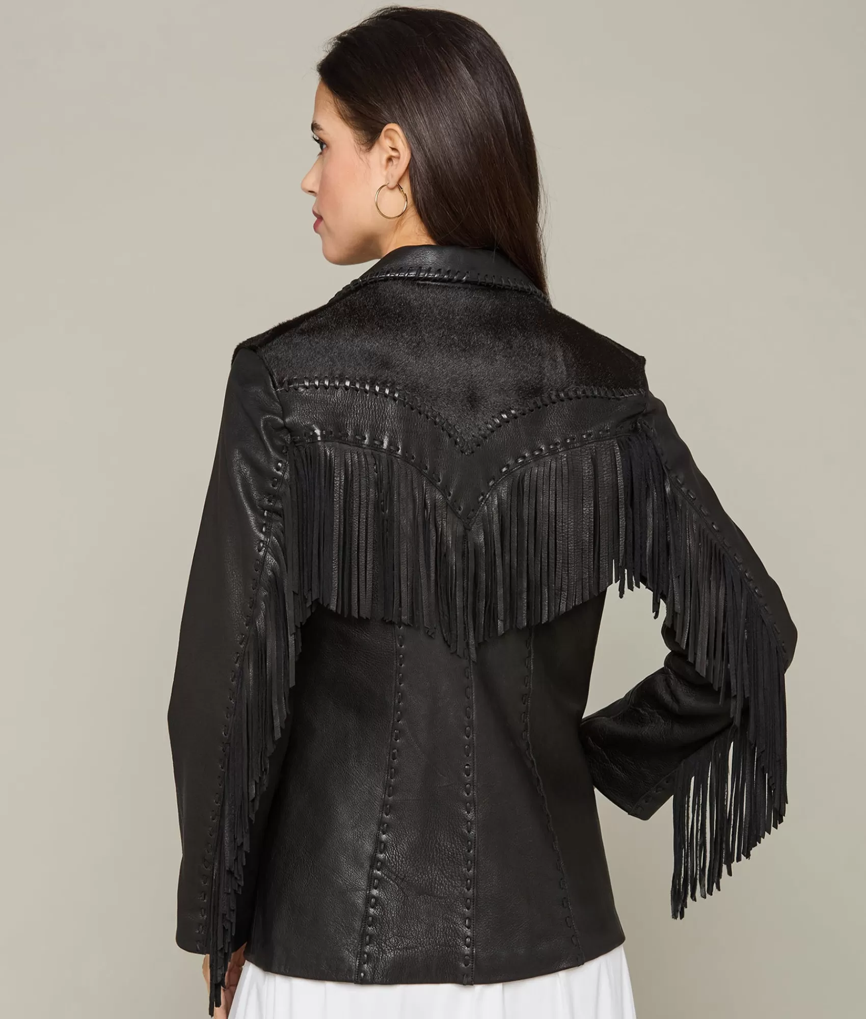 Lucchese Outerwear | Hair-On Yoke Fringe Jacket Black