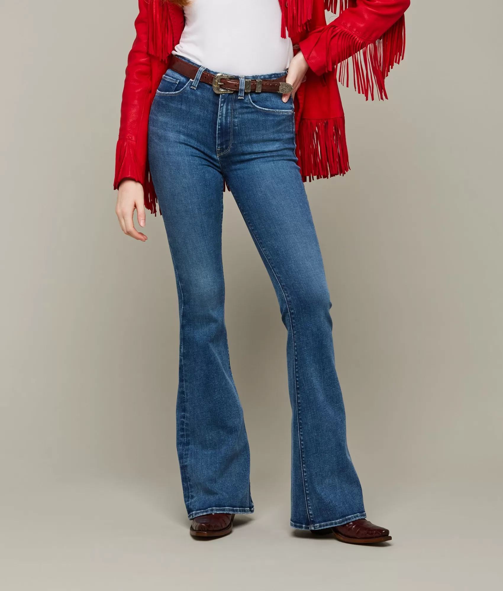 Lucchese Bottoms | Holly High-Rise Flare Jean Harvest
