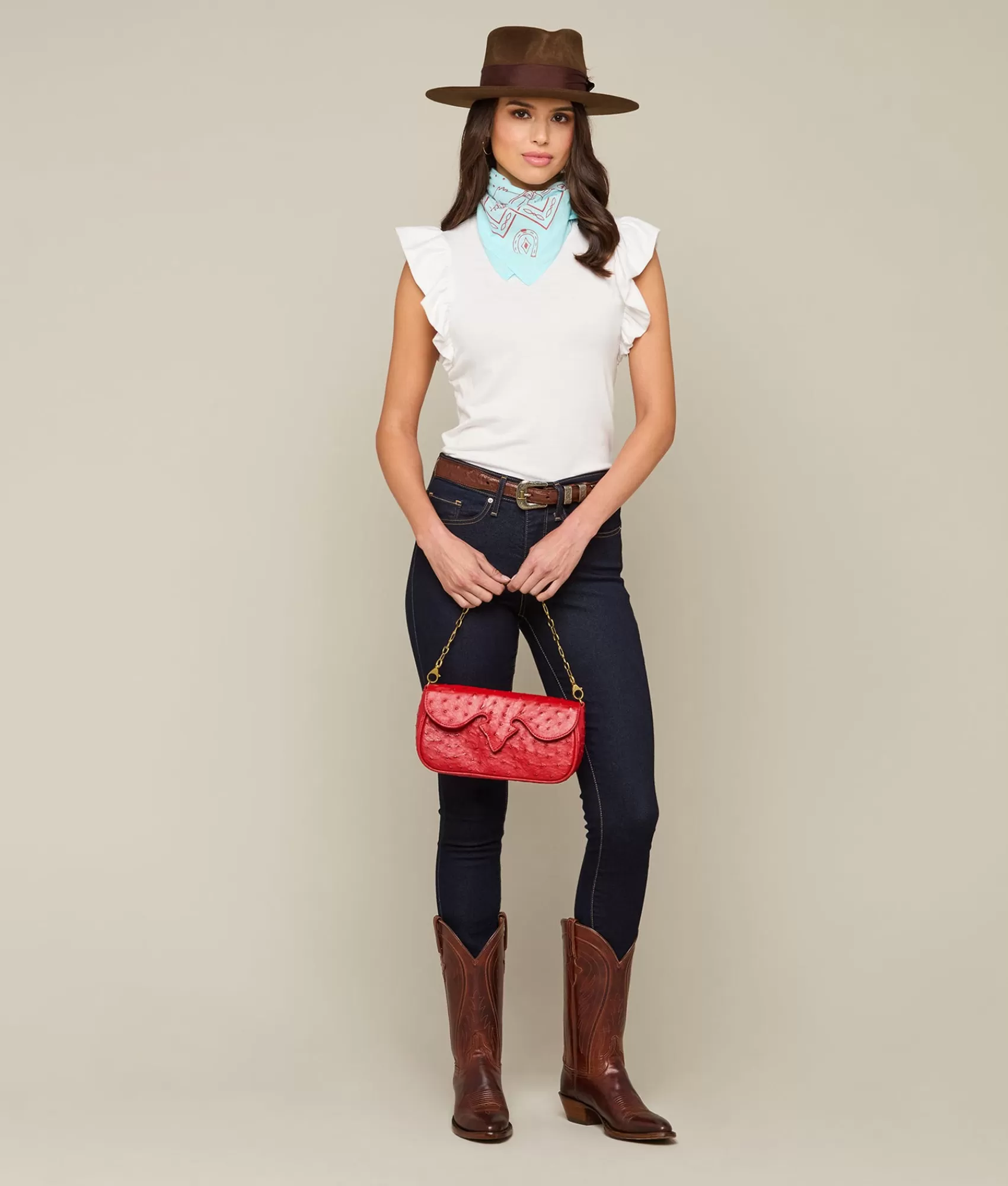 Lucchese Handbags | Joni Exotic Baguette Red