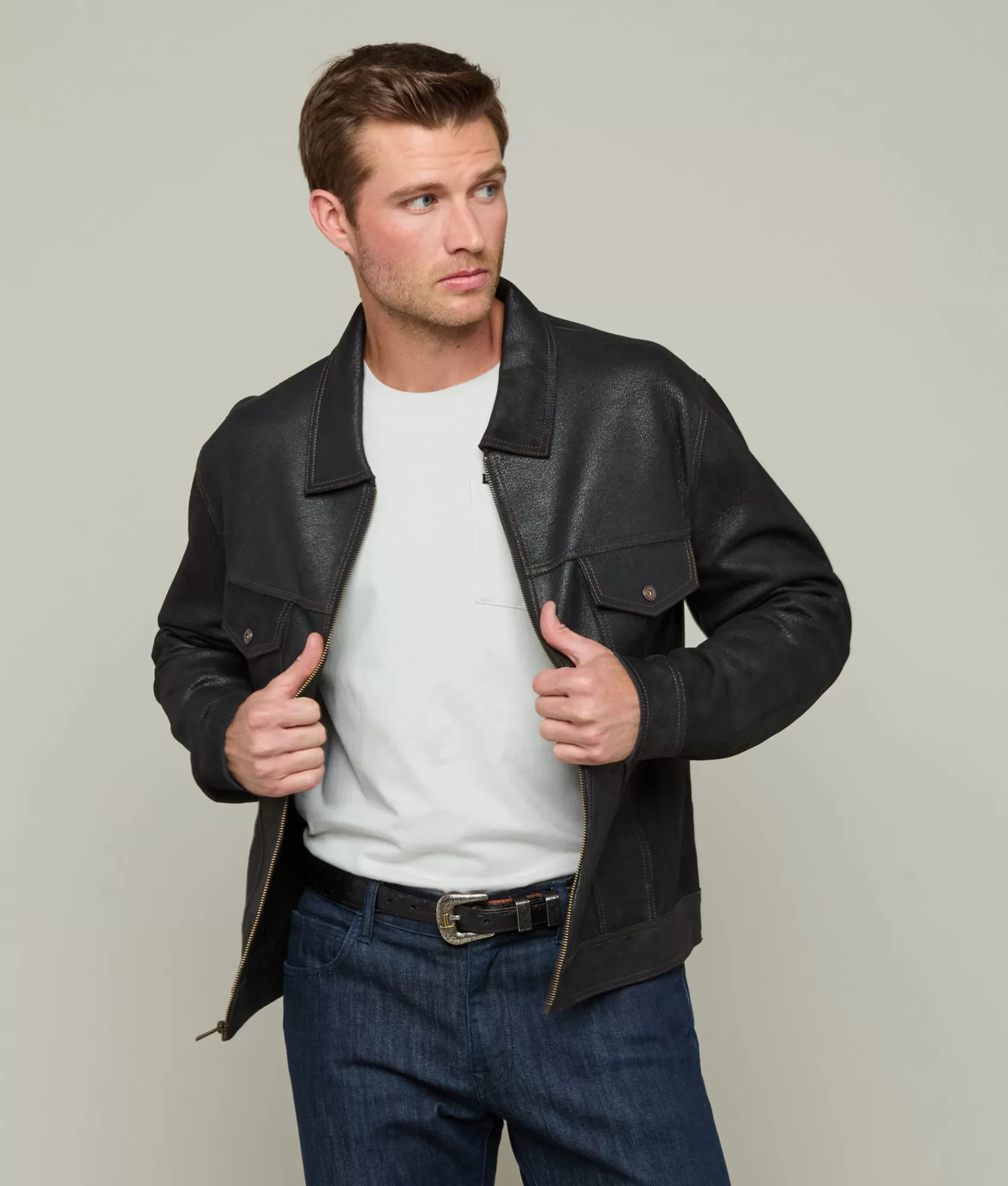 Lucchese Outerwear | Leather Trucker Jacket Black