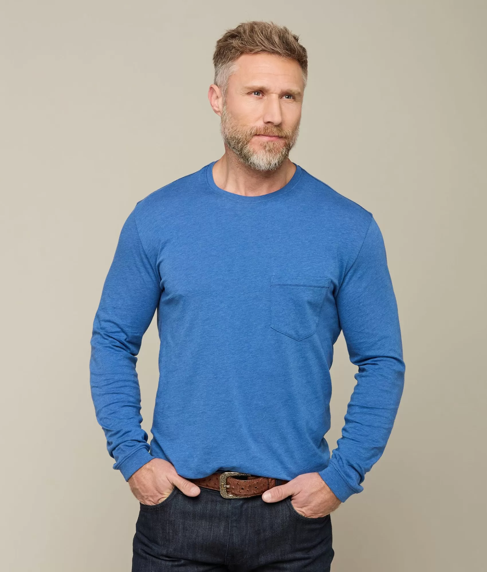 Lucchese Tops | Long Sleeve Bar Stitch Tee Blue
