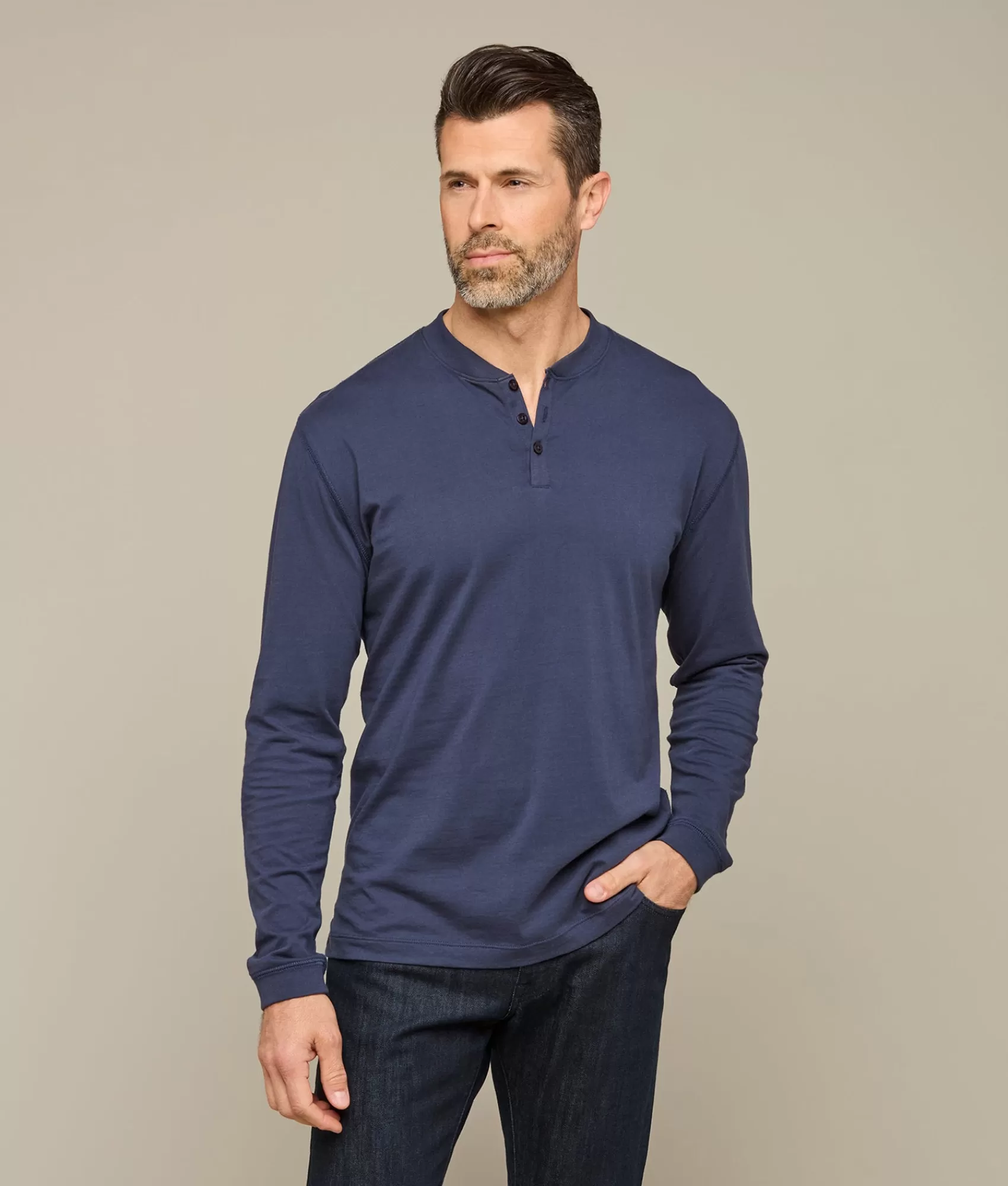 Lucchese Tops | Pima Cotton Henley Navy