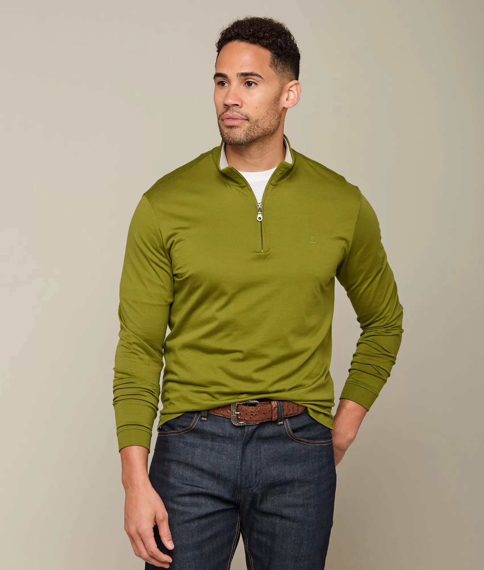 Lucchese Outerwear | Pima Cotton Quarter Zip Olive