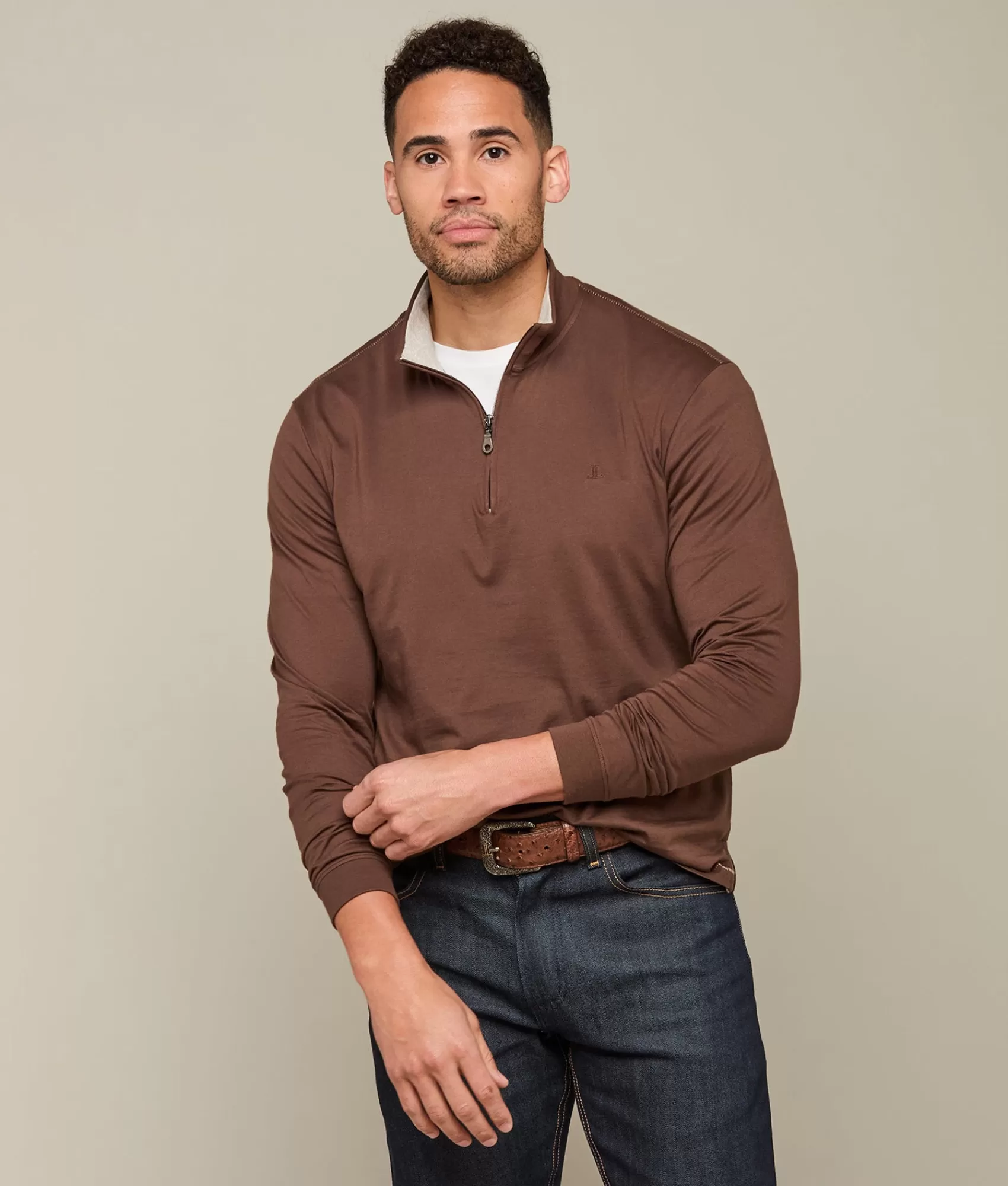 Lucchese Outerwear | Pima Cotton Quarter Zip Brown