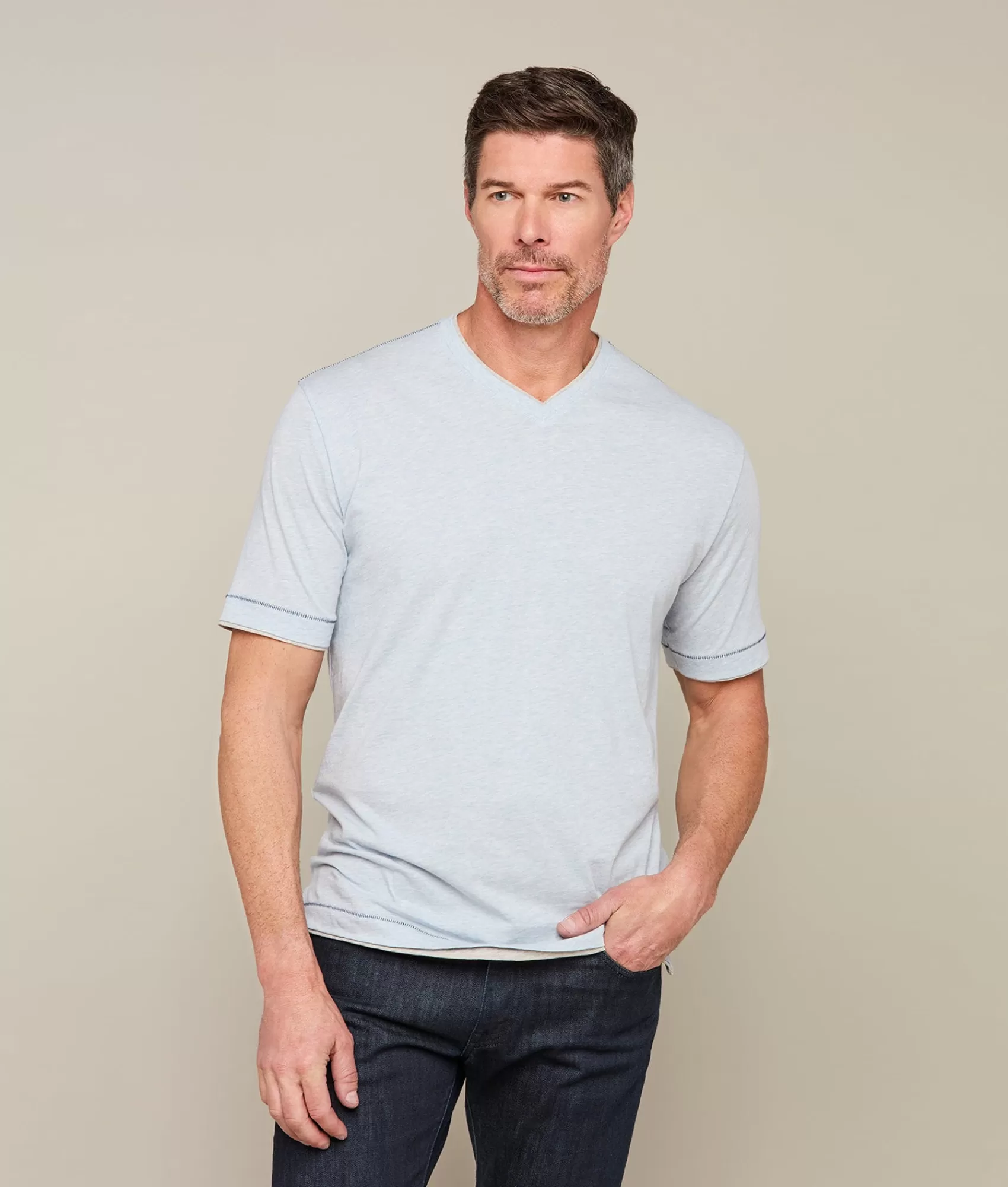Lucchese Tops | Pima Cotton V-Neck LightBlue