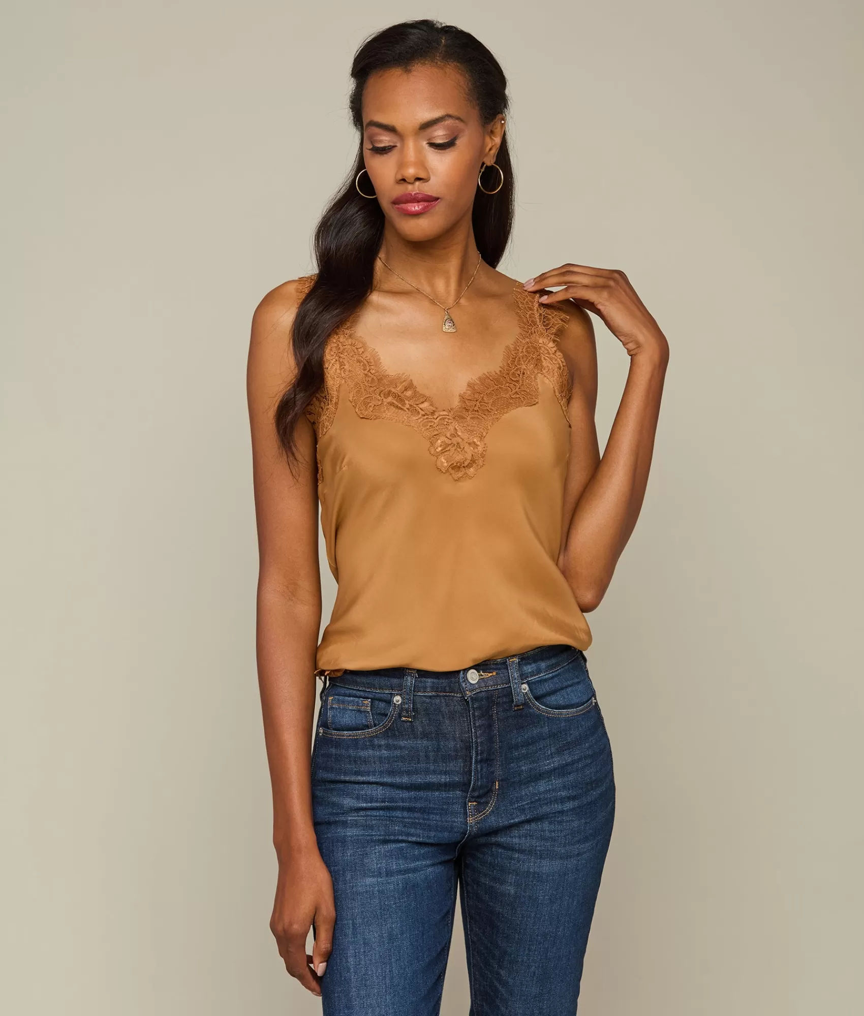 Lucchese Tops | Megan Coco Bias Cami Camel
