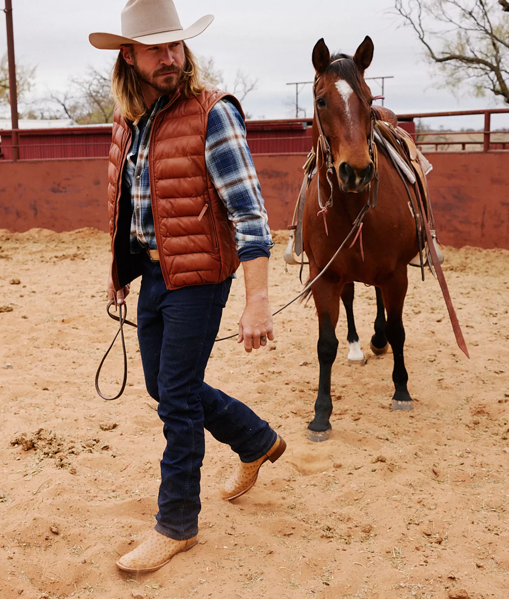 Lucchese Outerwear | Men's Leather Puffer Vest Cognac