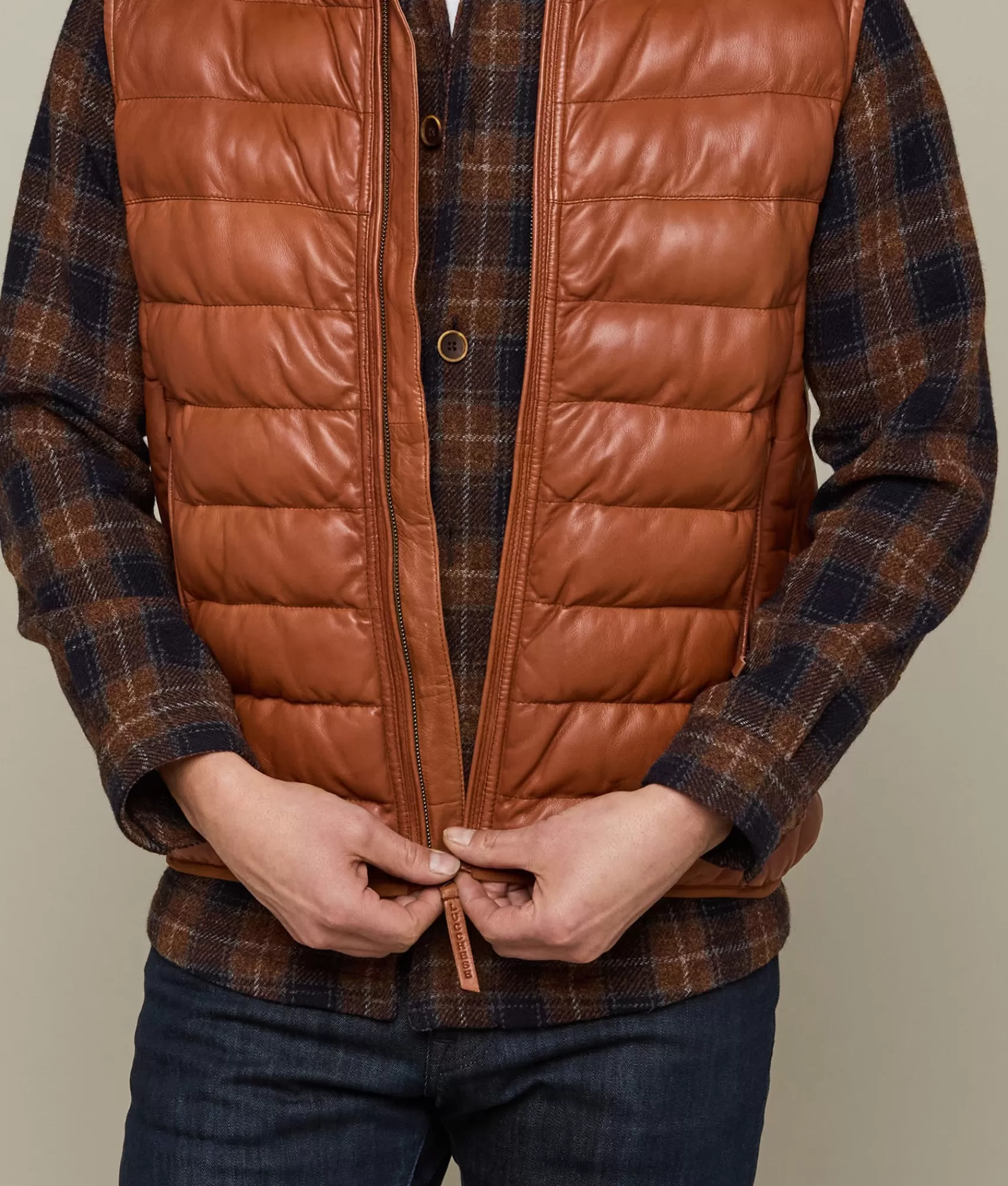 Lucchese Outerwear | Men's Leather Puffer Vest Cognac