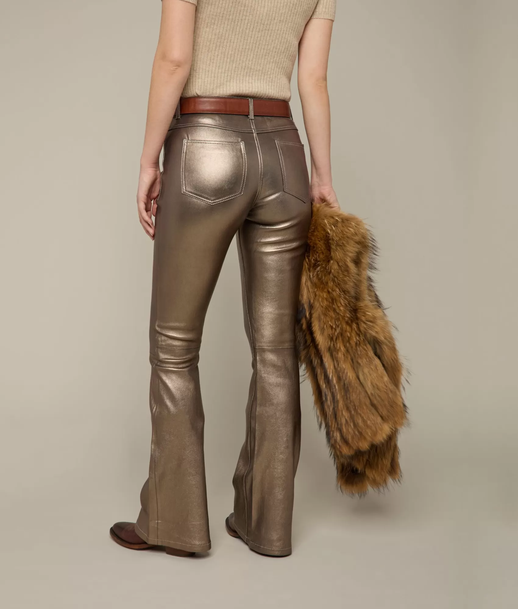 Lucchese Bottoms | Micro Flare Leather Leggings Gunmetal