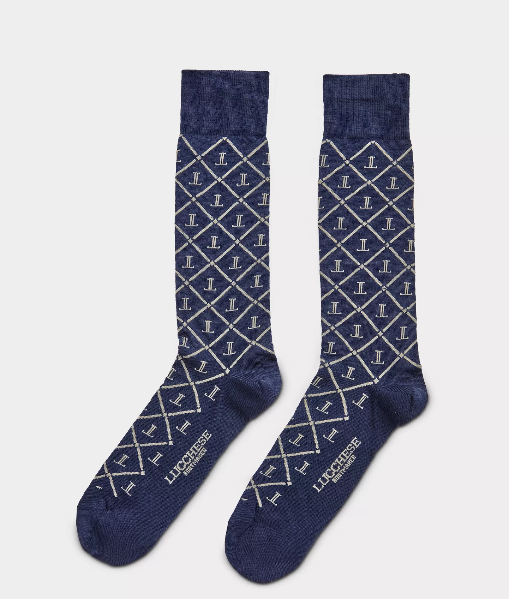 Lucchese Socks | Mirrored-L Dress Sock Navy