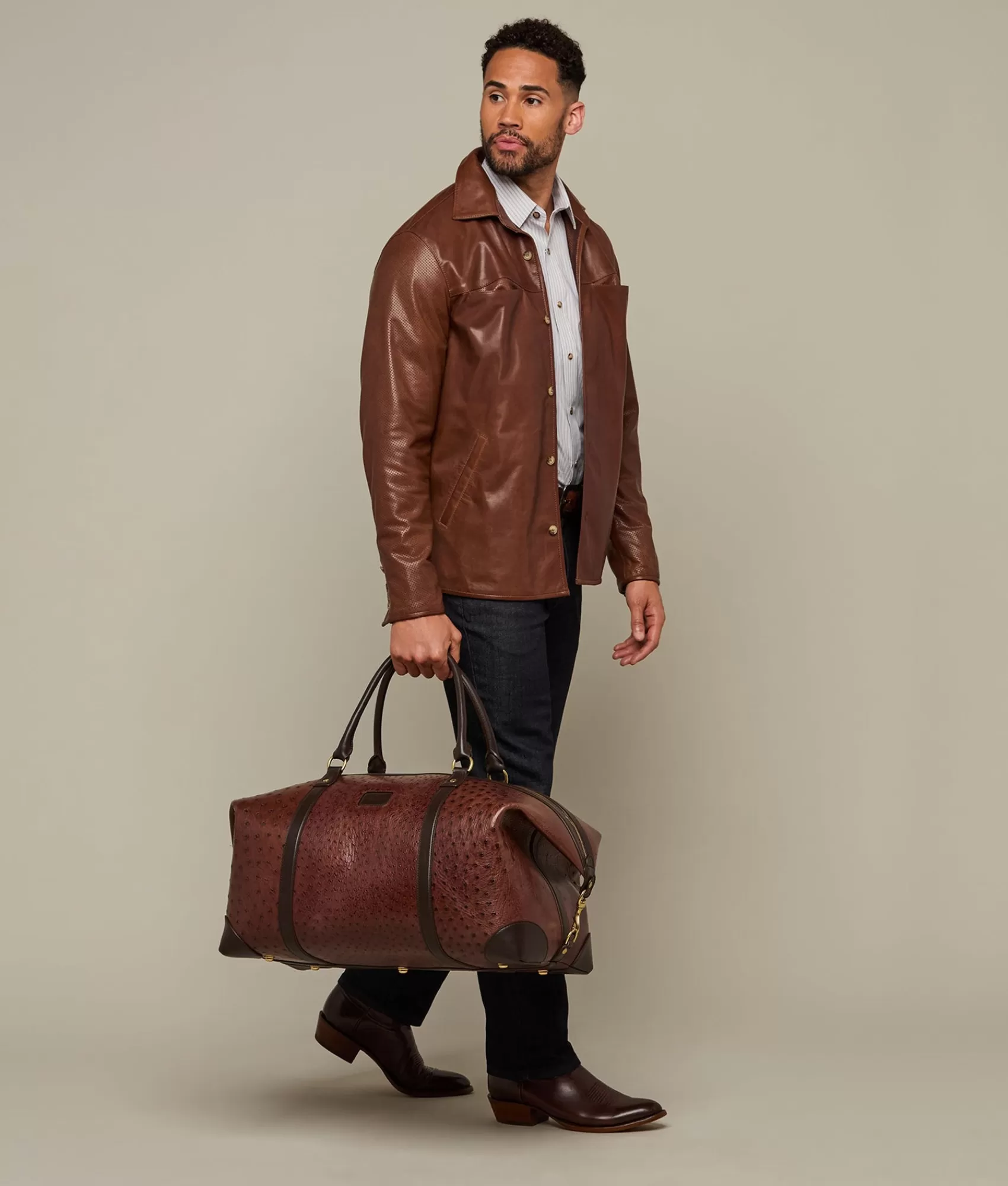 Lucchese Travel | Travel | Ostrich Duffle - Large Chocolate