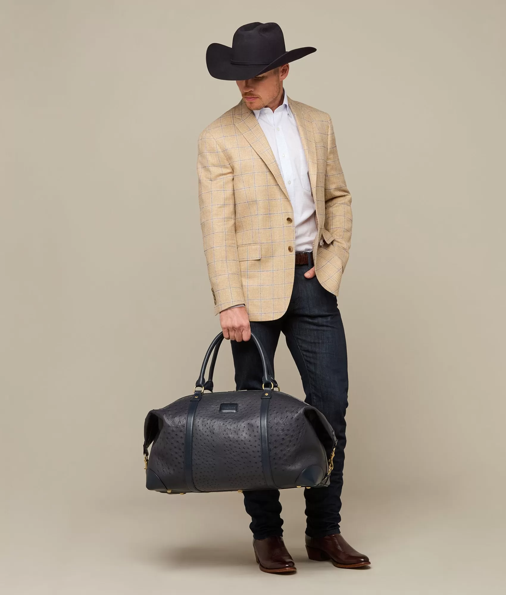 Lucchese Travel | Travel | Ostrich Duffle - Large Navy