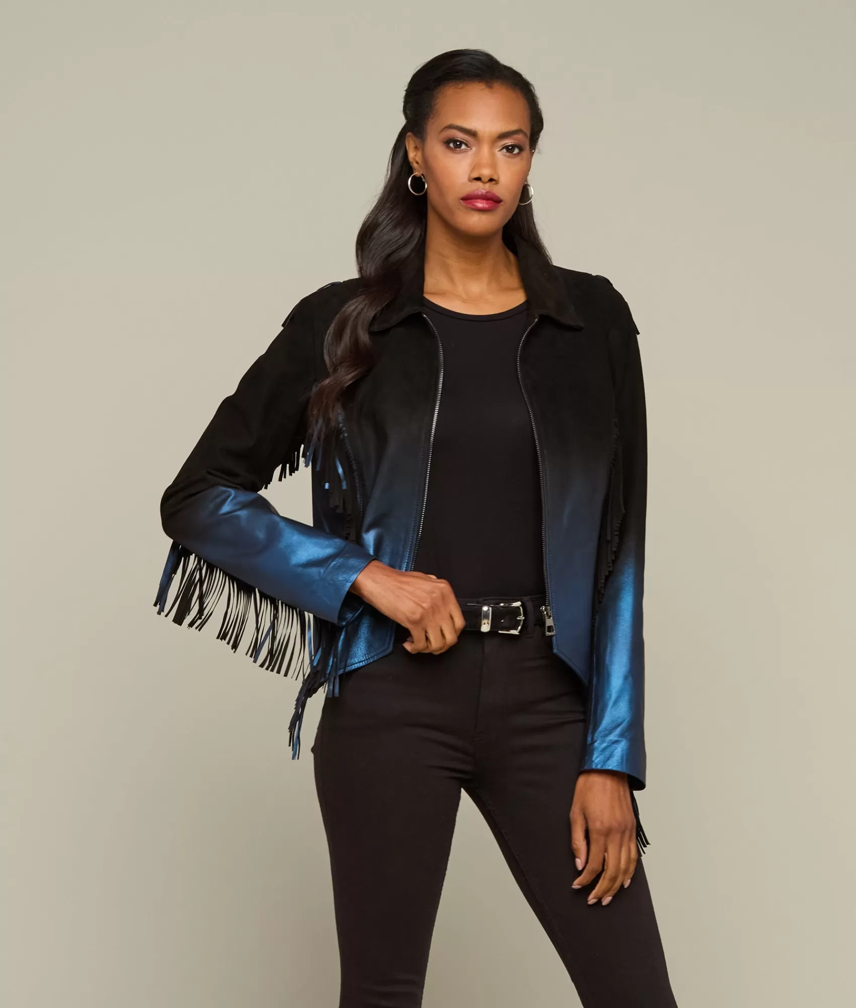 Lucchese Outerwear | Pearlized Fringe Jacket Black/Blue