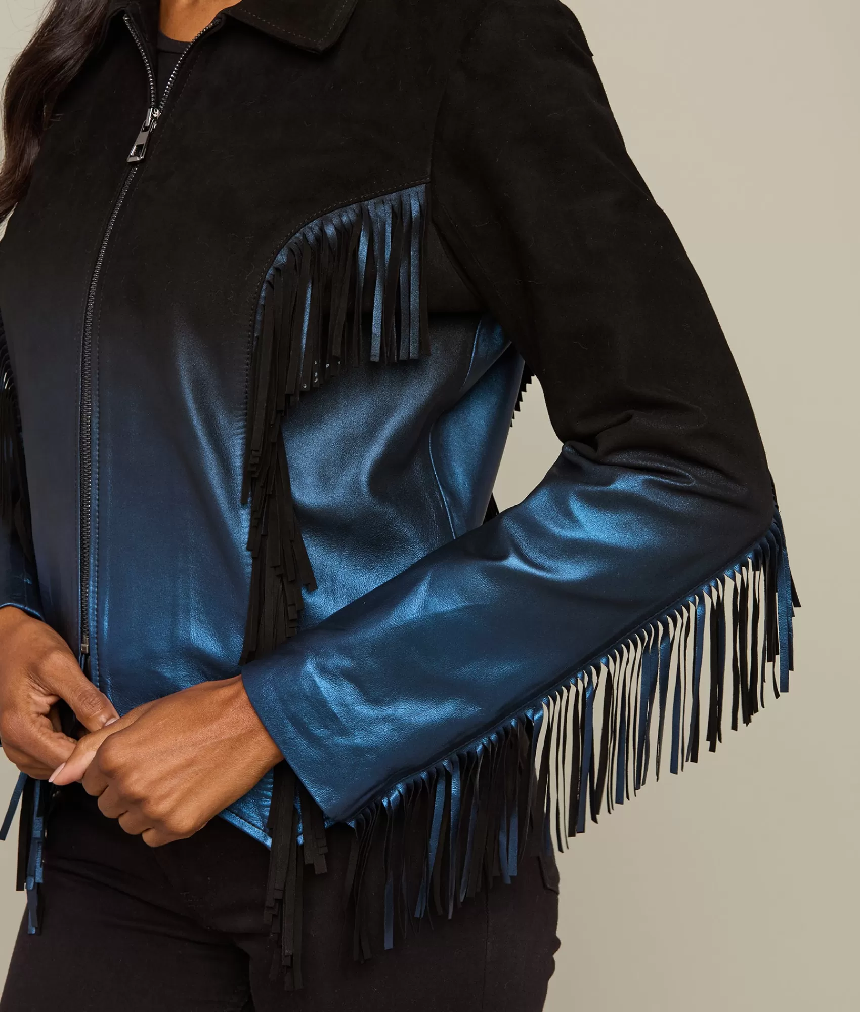 Lucchese Outerwear | Pearlized Fringe Jacket Black/Blue