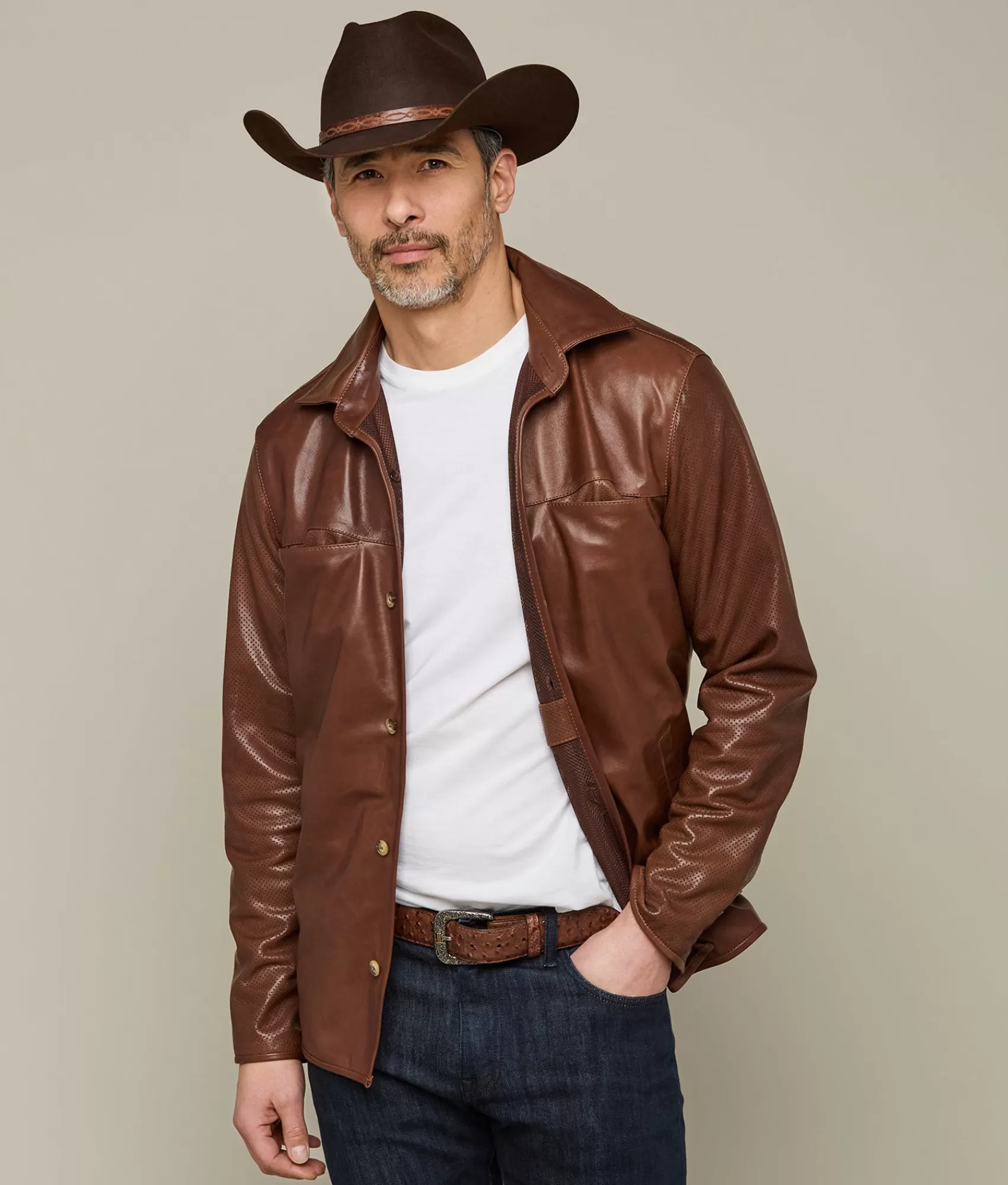 Lucchese Outerwear | Perforated Lightweight Lambskin Jacket Whiskey