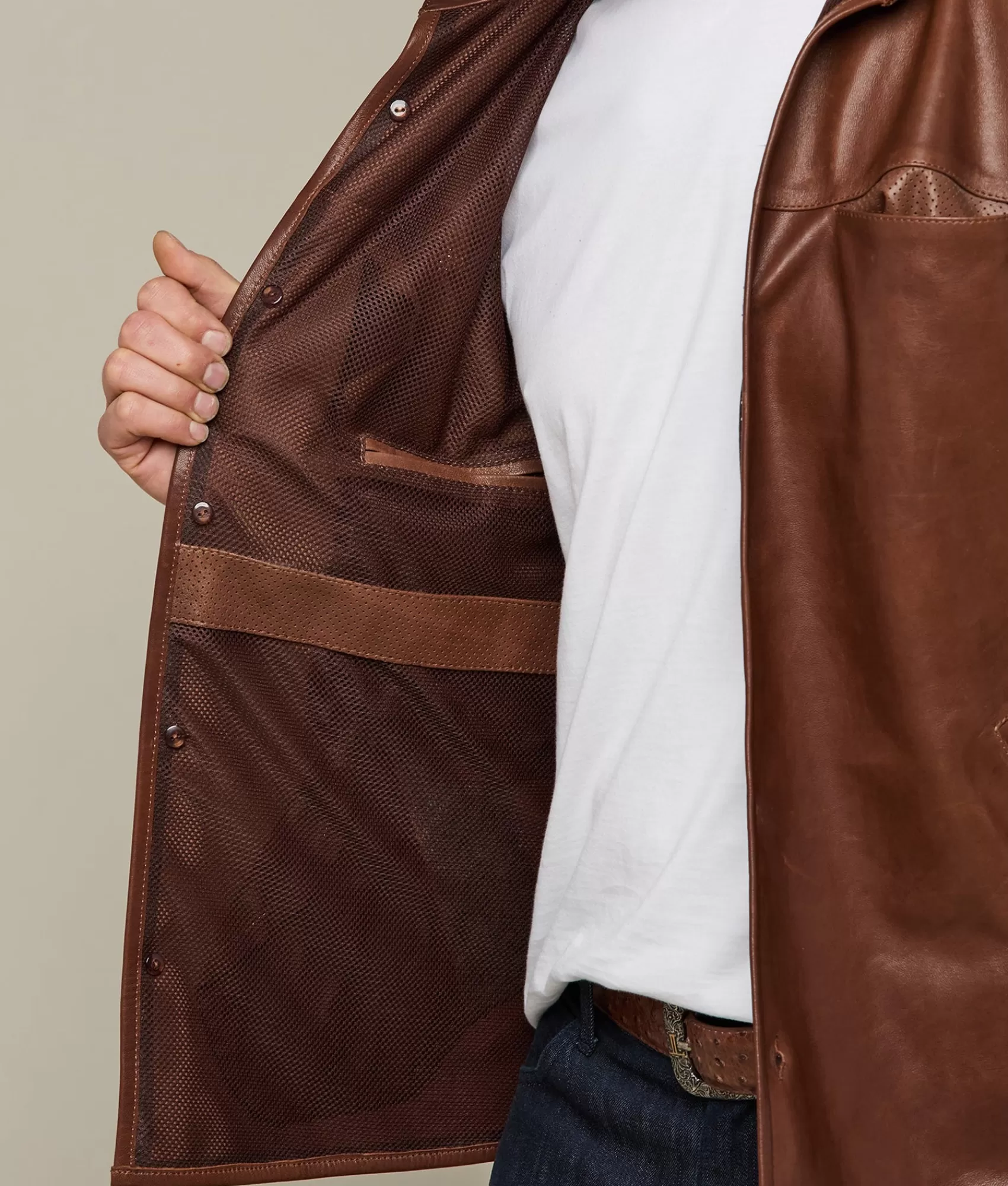 Lucchese Outerwear | Perforated Lightweight Lambskin Jacket Whiskey