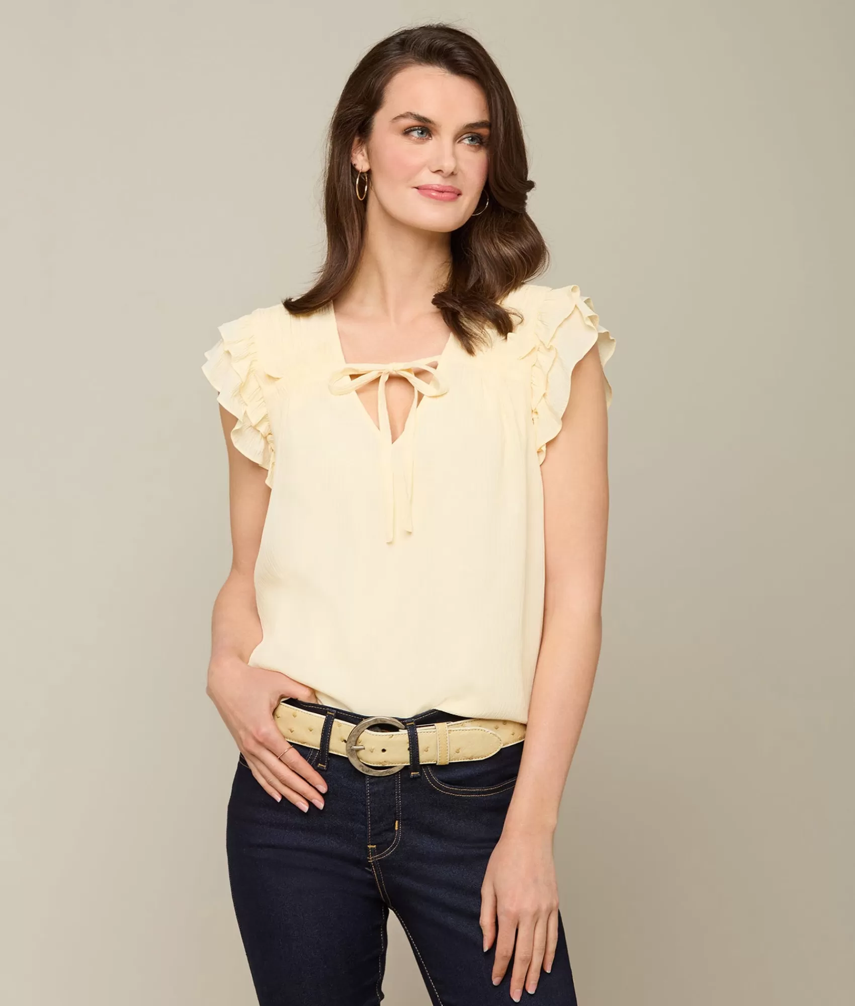 Lucchese Tops | Phoebe Ruffle Blouse LightTan