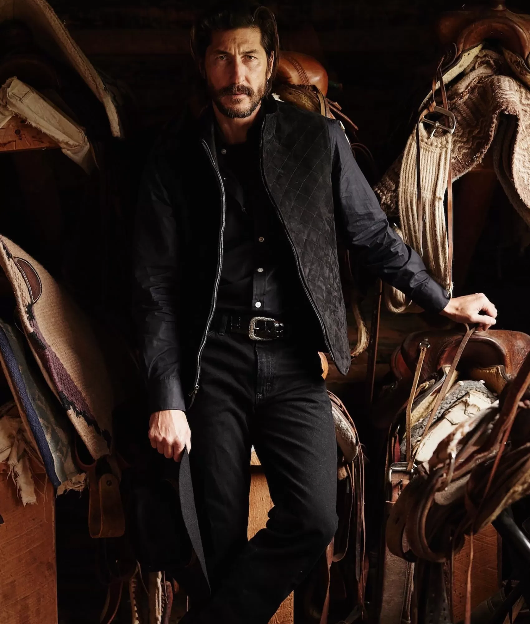 Lucchese Outerwear | Quilted Suede Vest Black