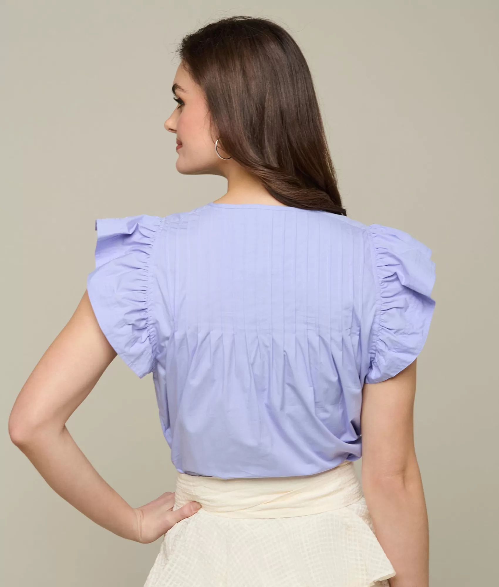 Lucchese Tops | Quinn Ruffle Sleeve Top Periwinkle