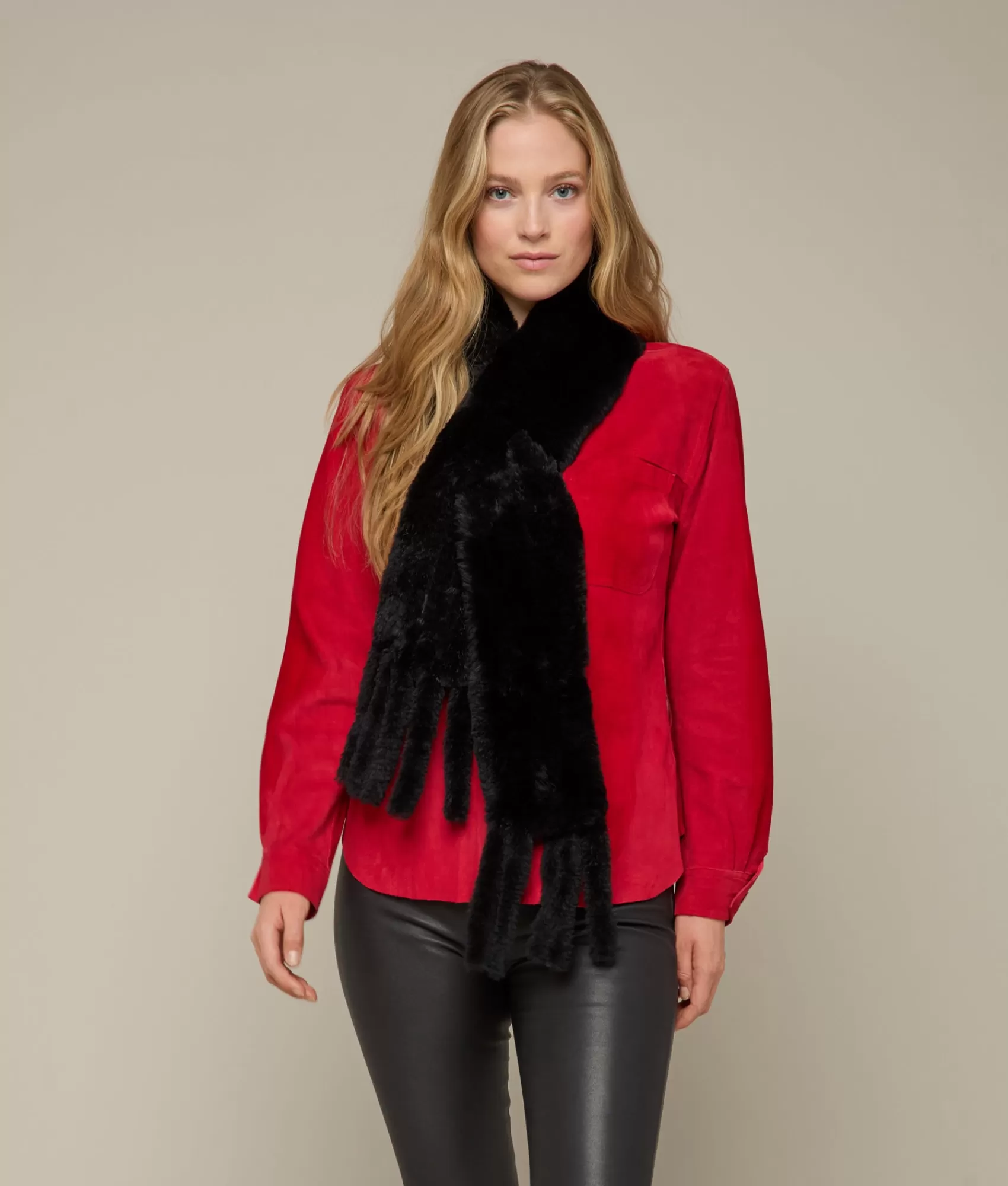 Lucchese Scarves | Rabbit Fur Scarf Black