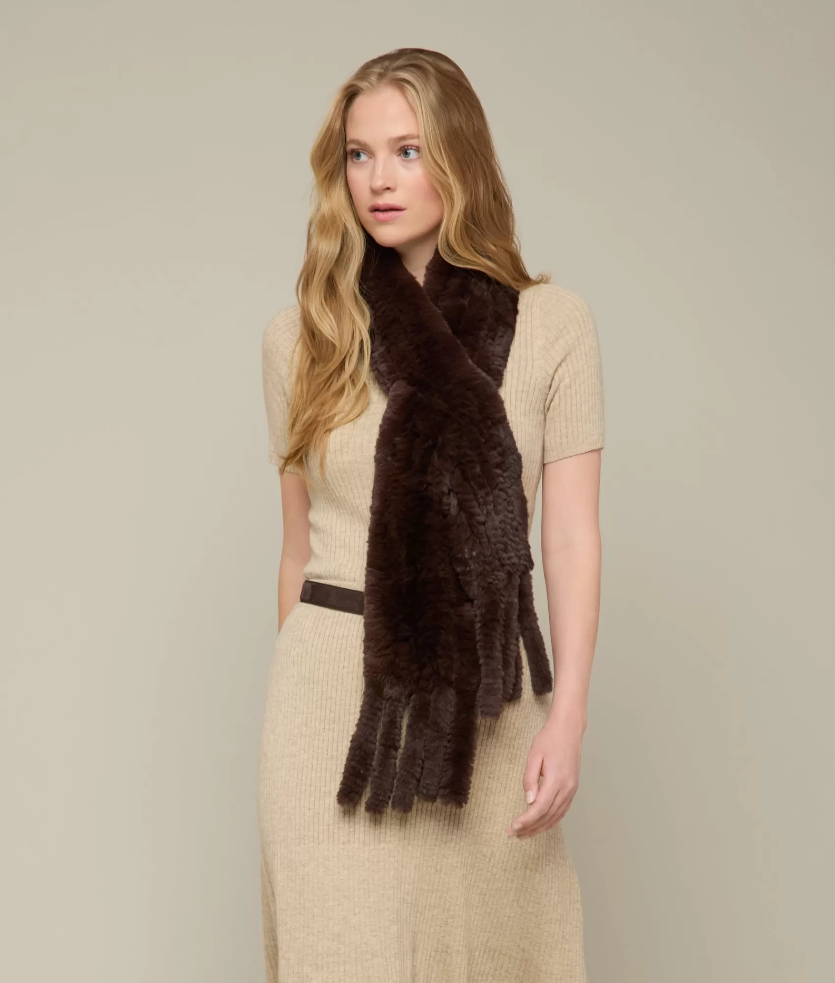 Lucchese Scarves | Rabbit Fur Scarf Brown