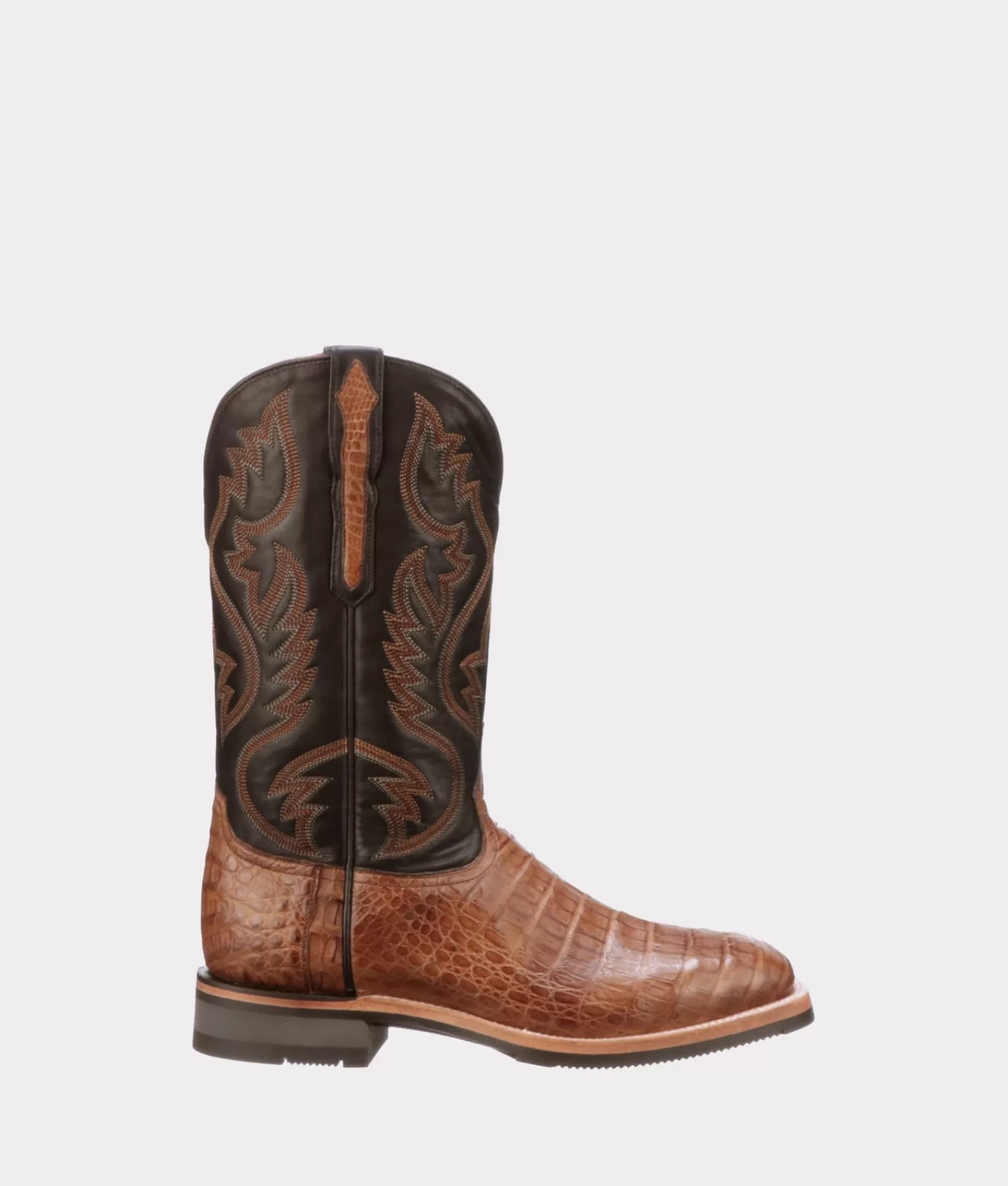 Lucchese Barn Boots | Horseman | Rowdy Caiman Saddle+Brown