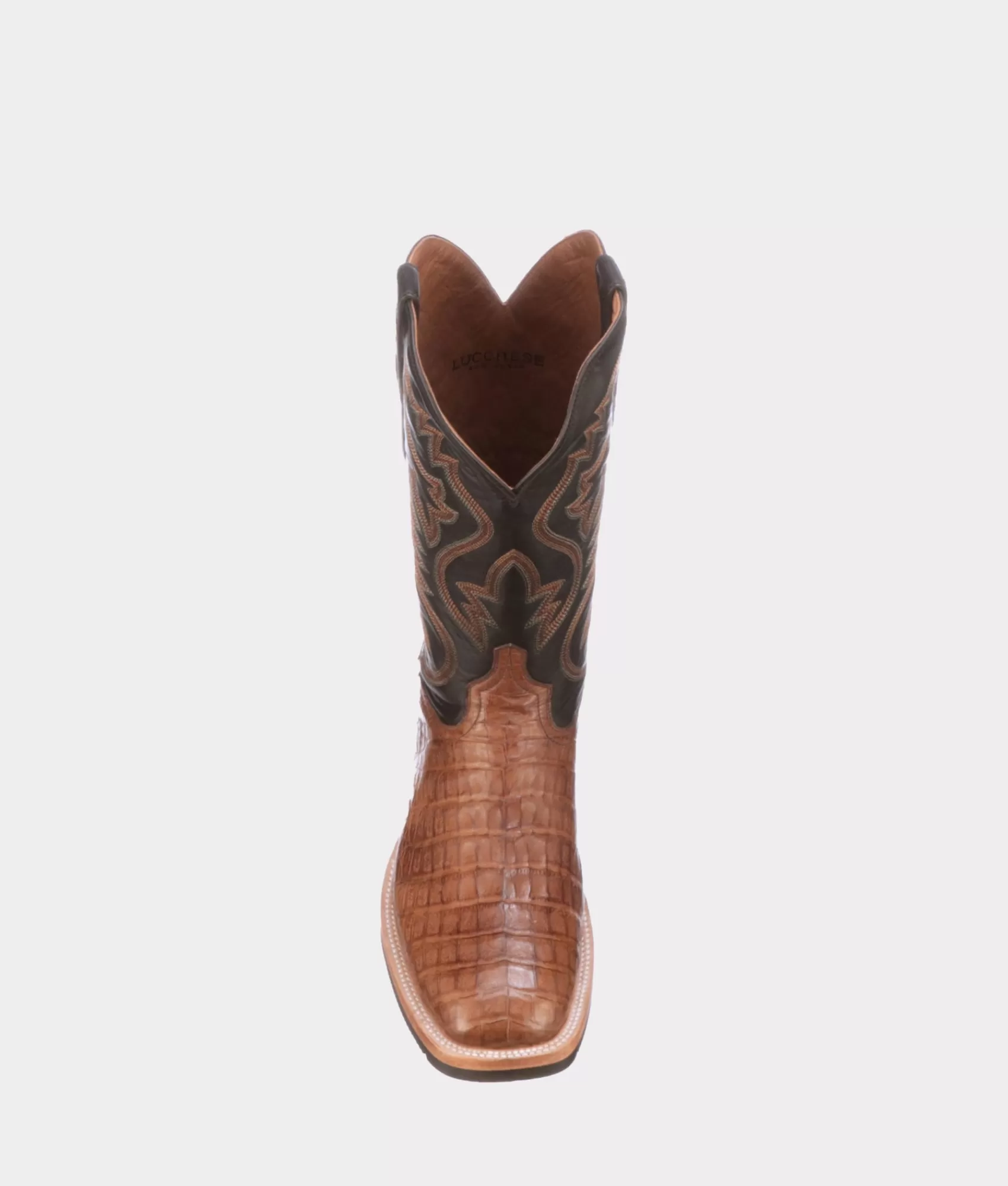 Lucchese Barn Boots | Horseman | Rowdy Caiman Saddle+Brown