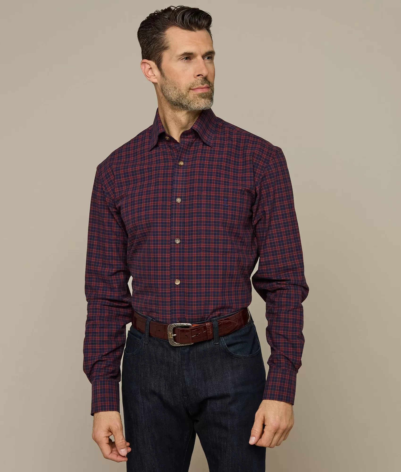 Lucchese Tops | San Antonio Navy&MaroonMiniPlaid