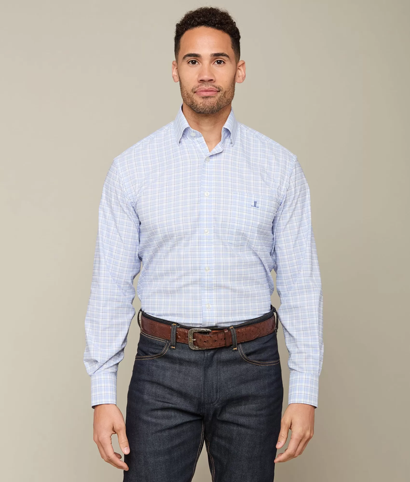 Lucchese Tops | San Antonio WhiteAndBlueGraphPlaid