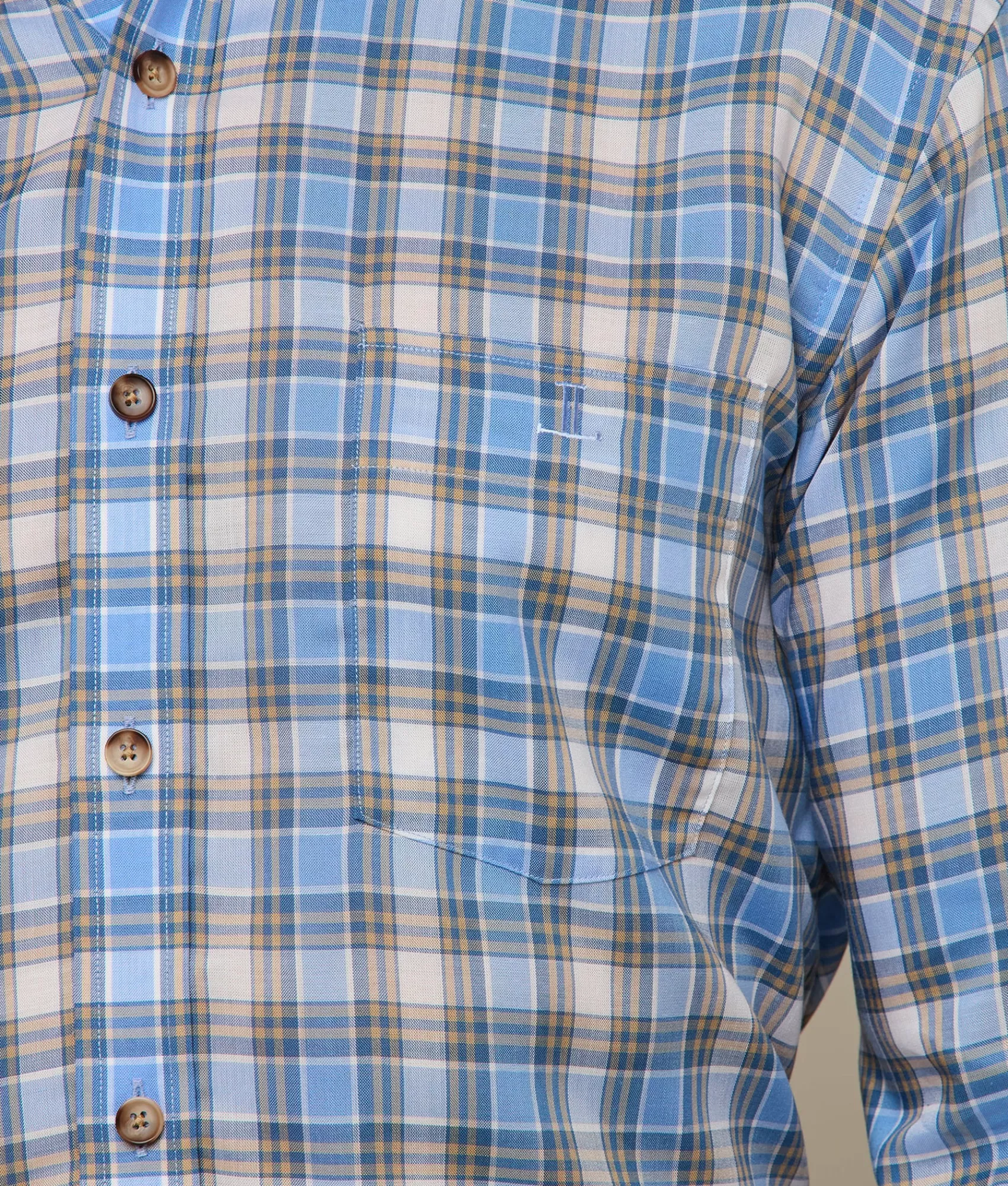 Lucchese Tops | San Antonio TencelCornflowerBlueAndKhakiCheck